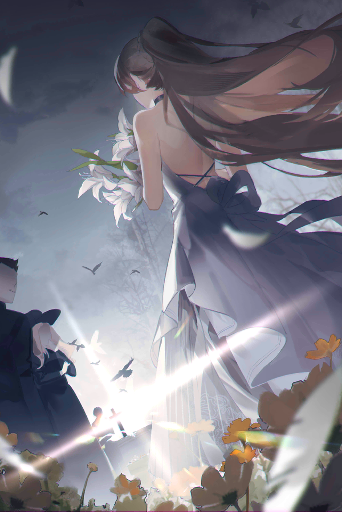 MBCC Path to Nowhere: Woman in Dress with Flowers and Birds HD Phone Wallpaper