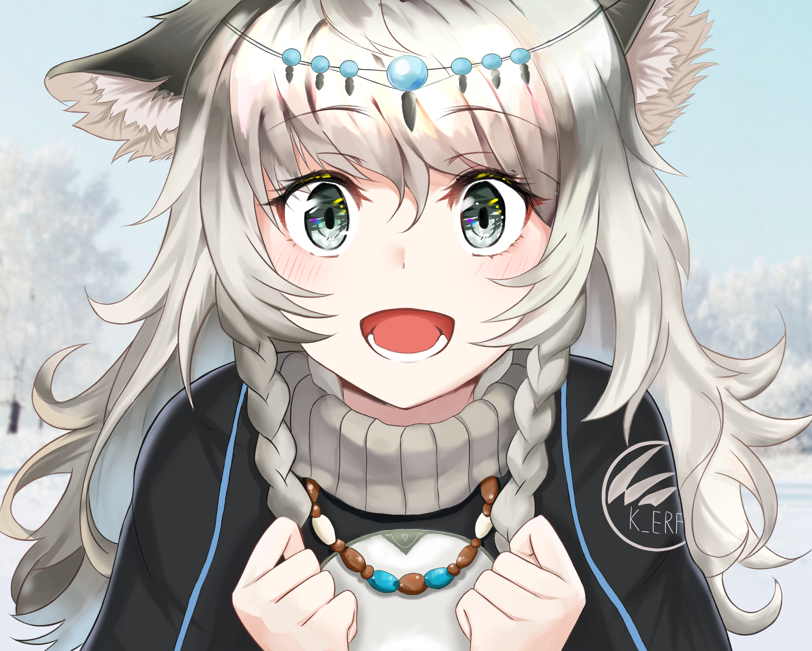 Pramanix from Arknights with animal ears and braids HD Wallpaper