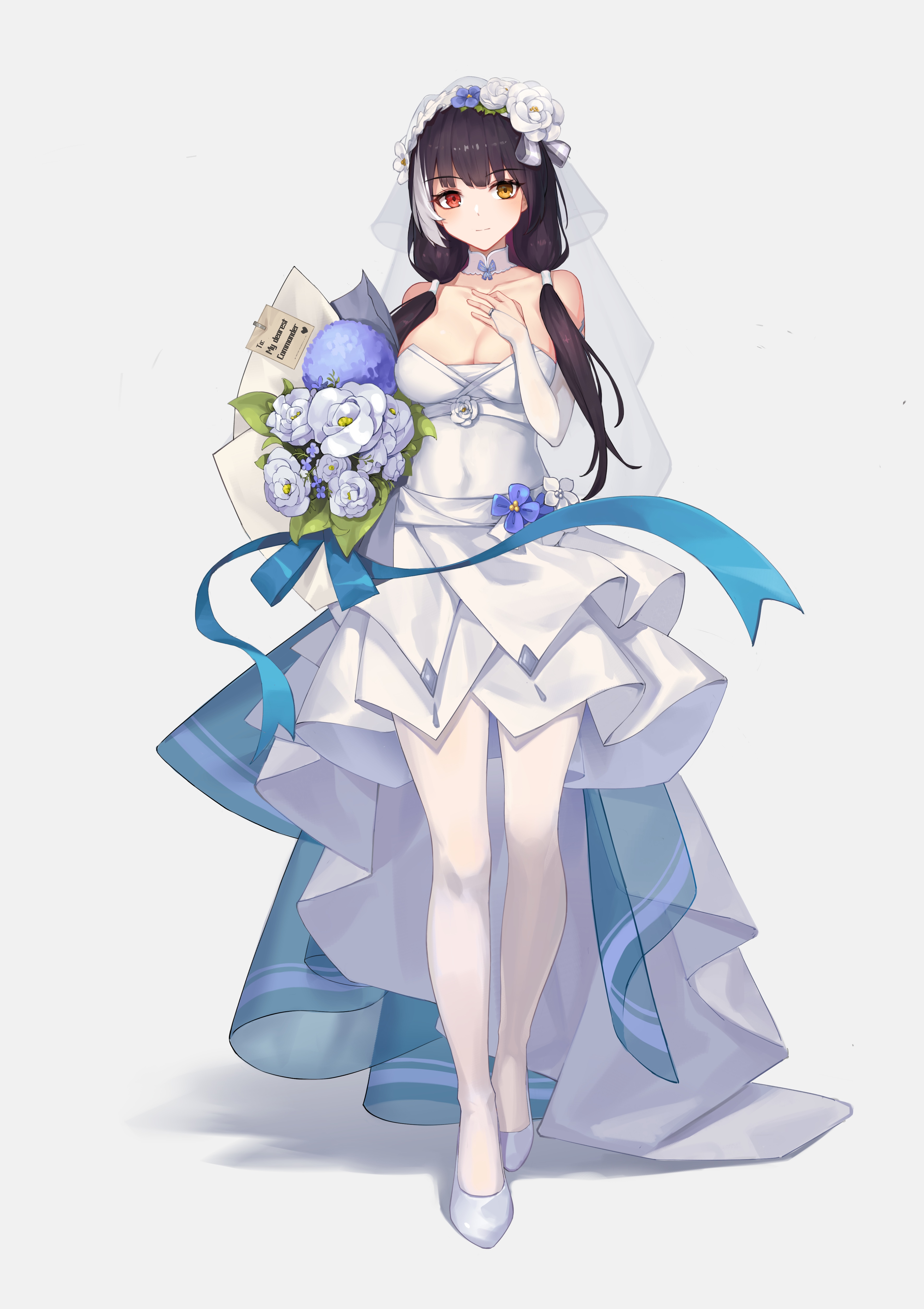 Bride in a white wedding dress holding flowers HD Phone Wallpaper
