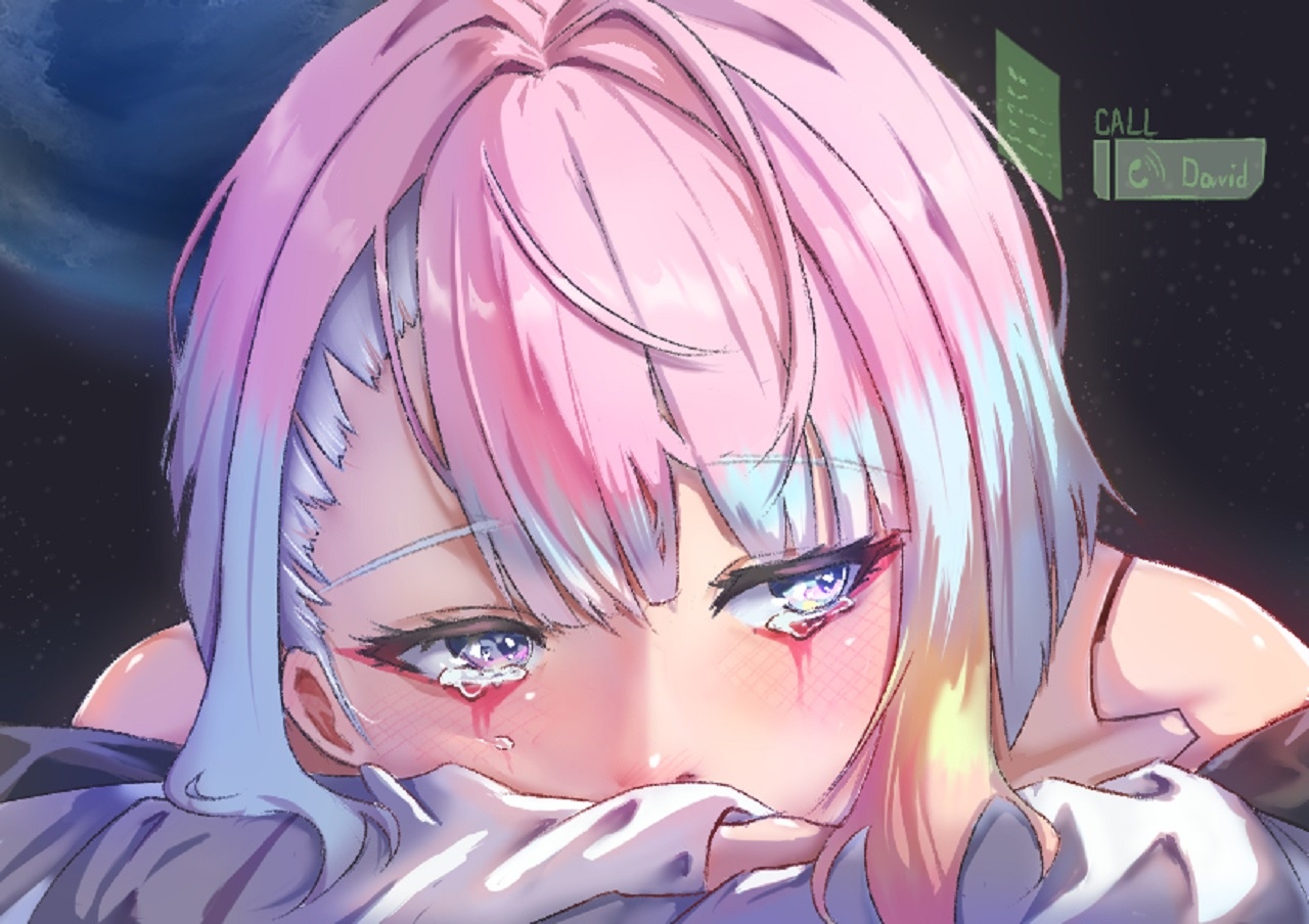 Crying anime girl with multi-colored hair HD Wallpaper