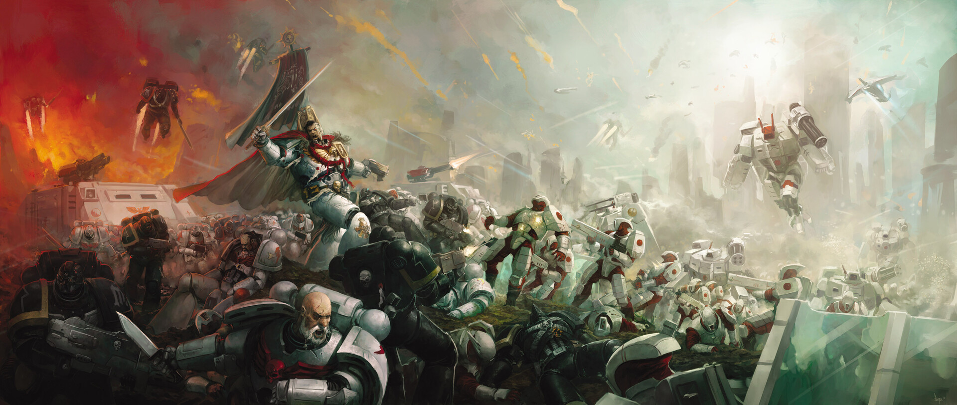 Warhammer 40,000 Battle: Space Marines vs. Tau Empire HD Wallpaper