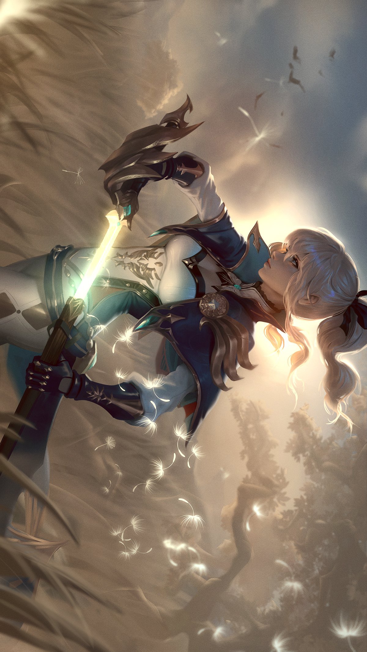 Jean Gunnhildr from Genshin Impact with a sword HD Phone Wallpaper