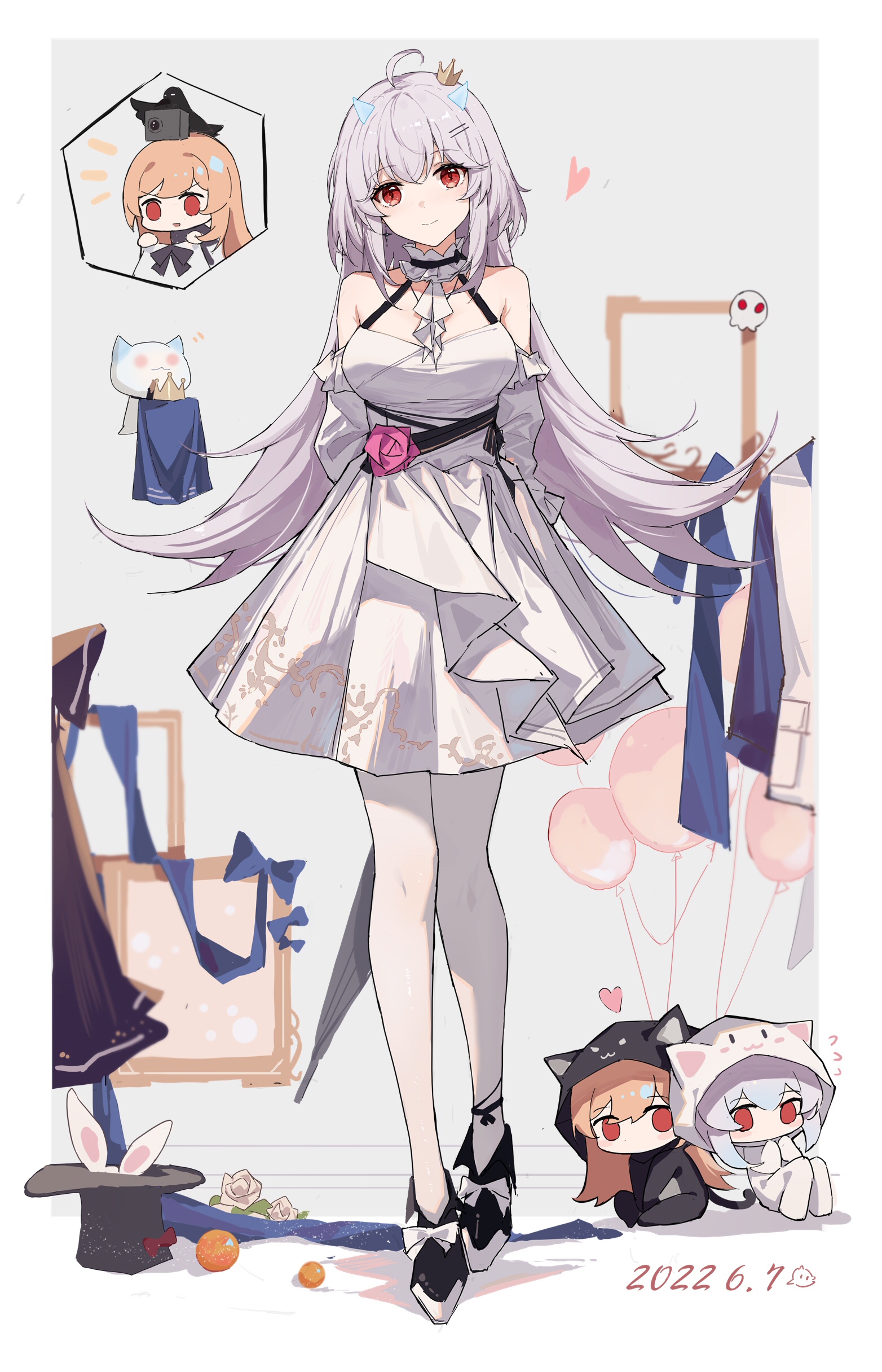 Anime girl with horns and red eyes in a white dress HD Phone Wallpaper