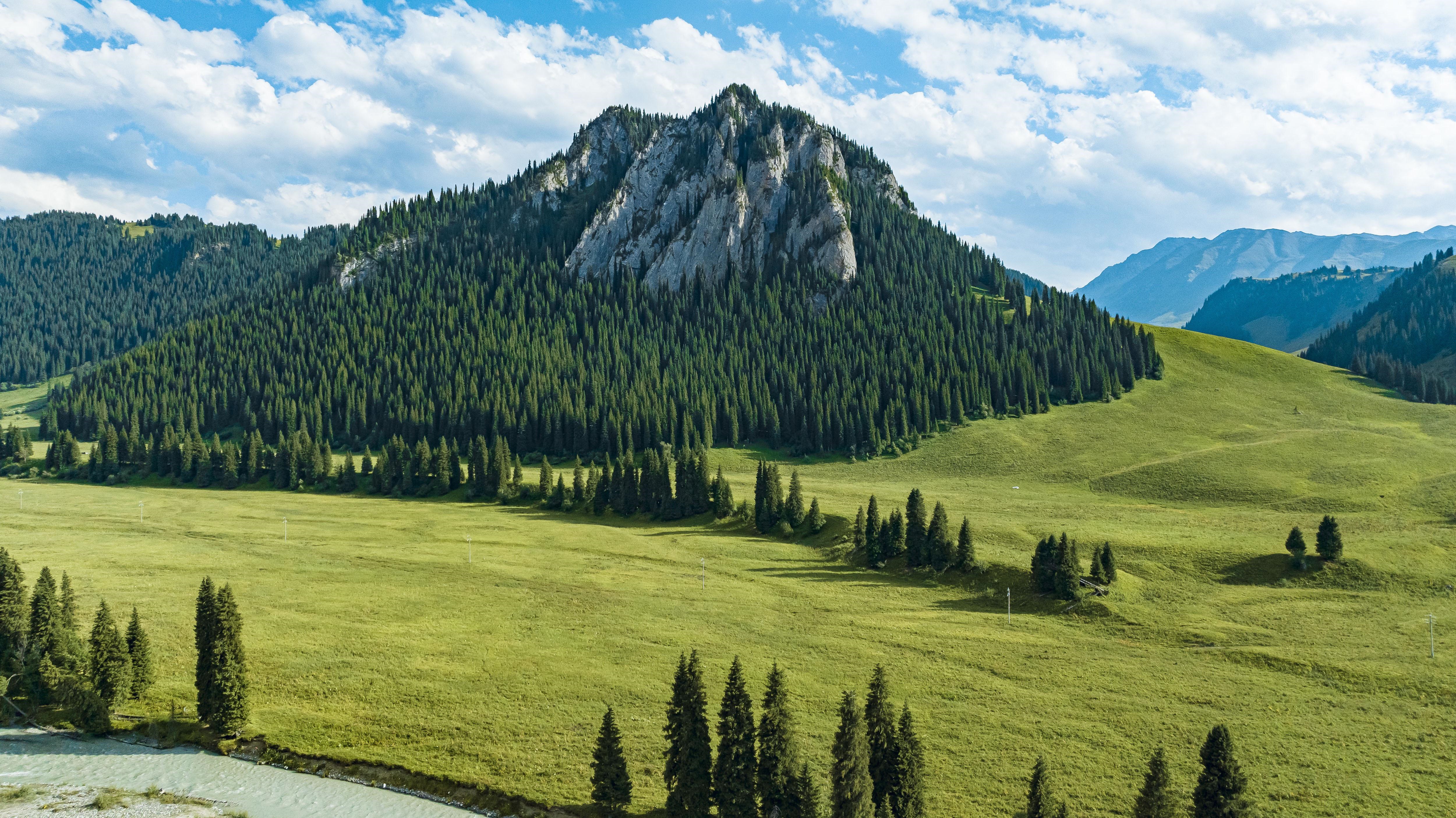 4K Mountain Landscape with Forest and Field in China HD Wallpaper