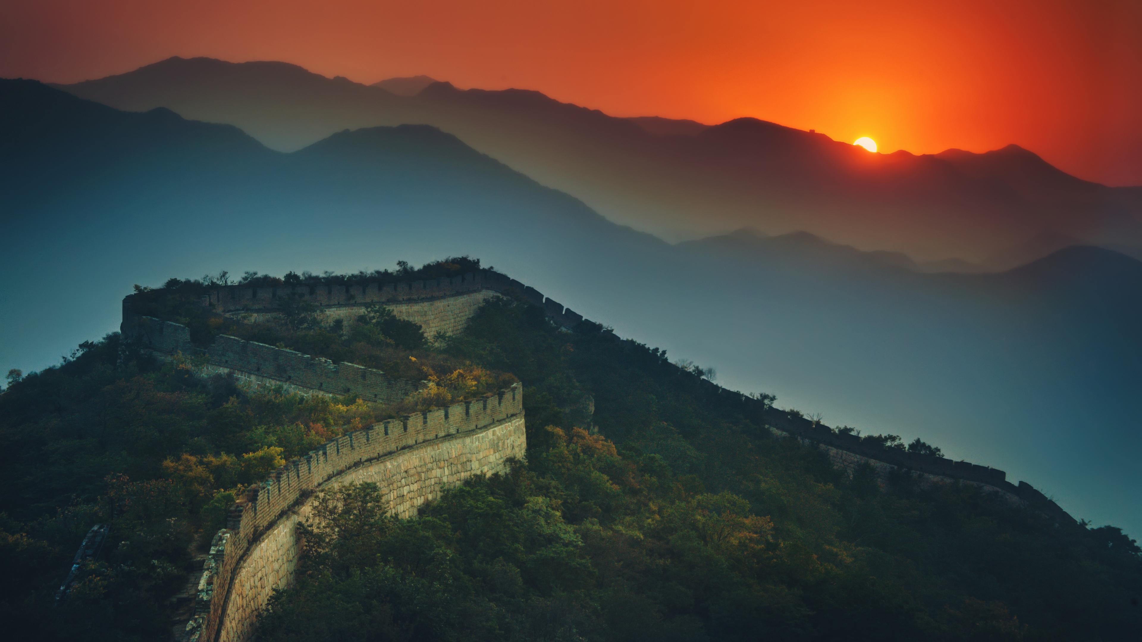 4K Great Wall of China at sunset HD Wallpaper