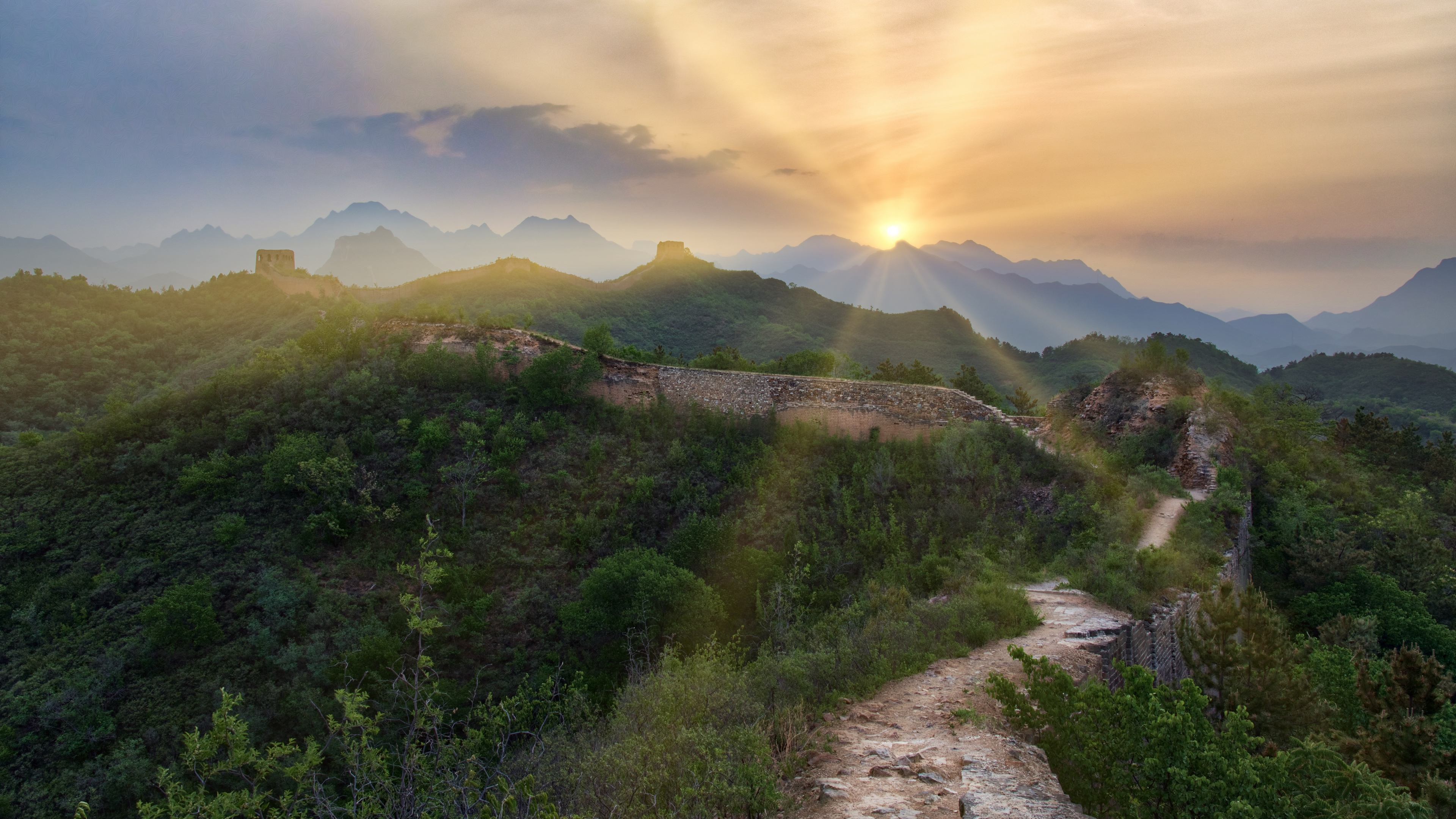 4K Great Wall of China landscape at sunrise HD Wallpaper