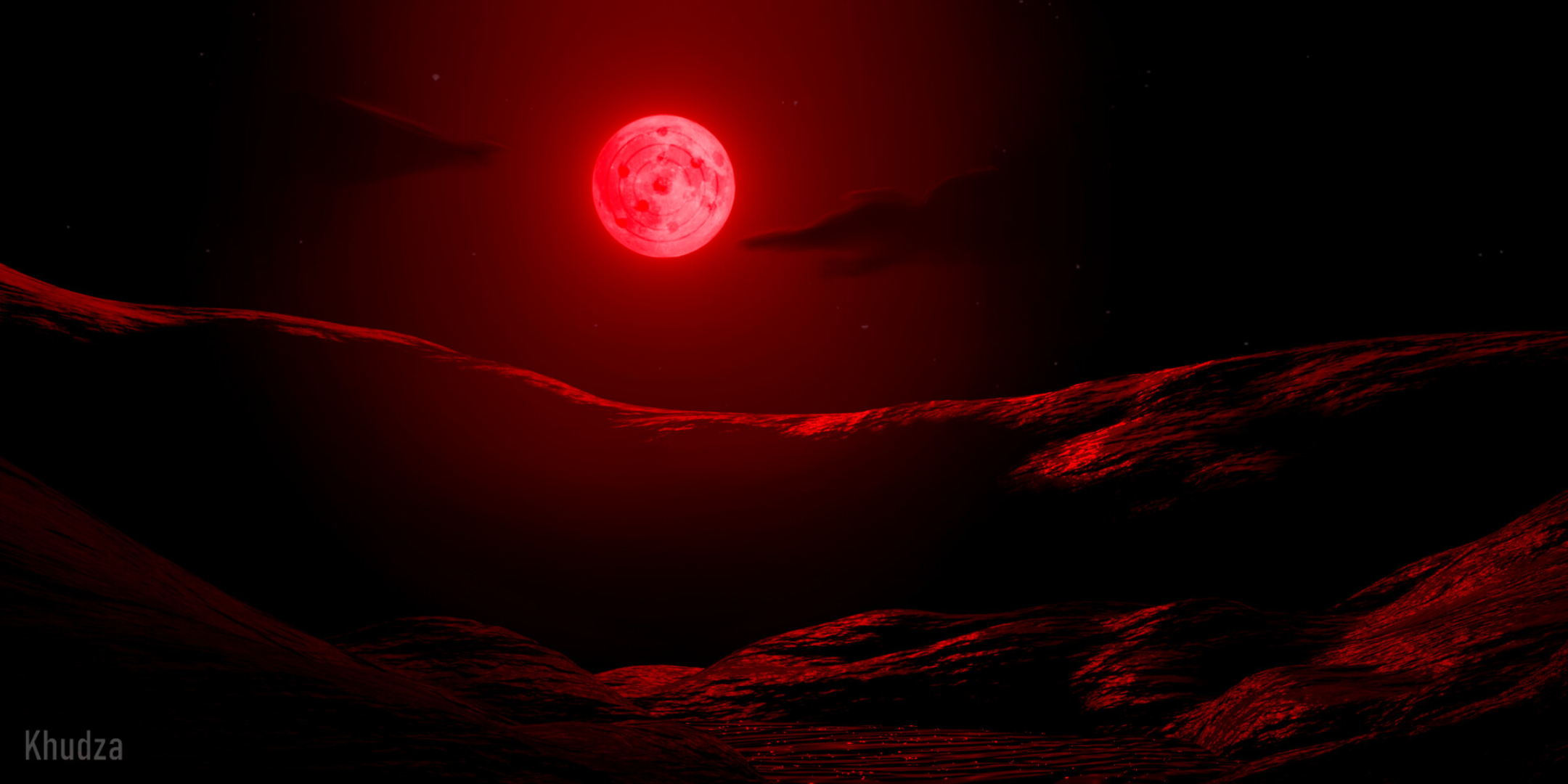 Blood Moon over a Dark, Red Desert Landscape HD Wallpaper