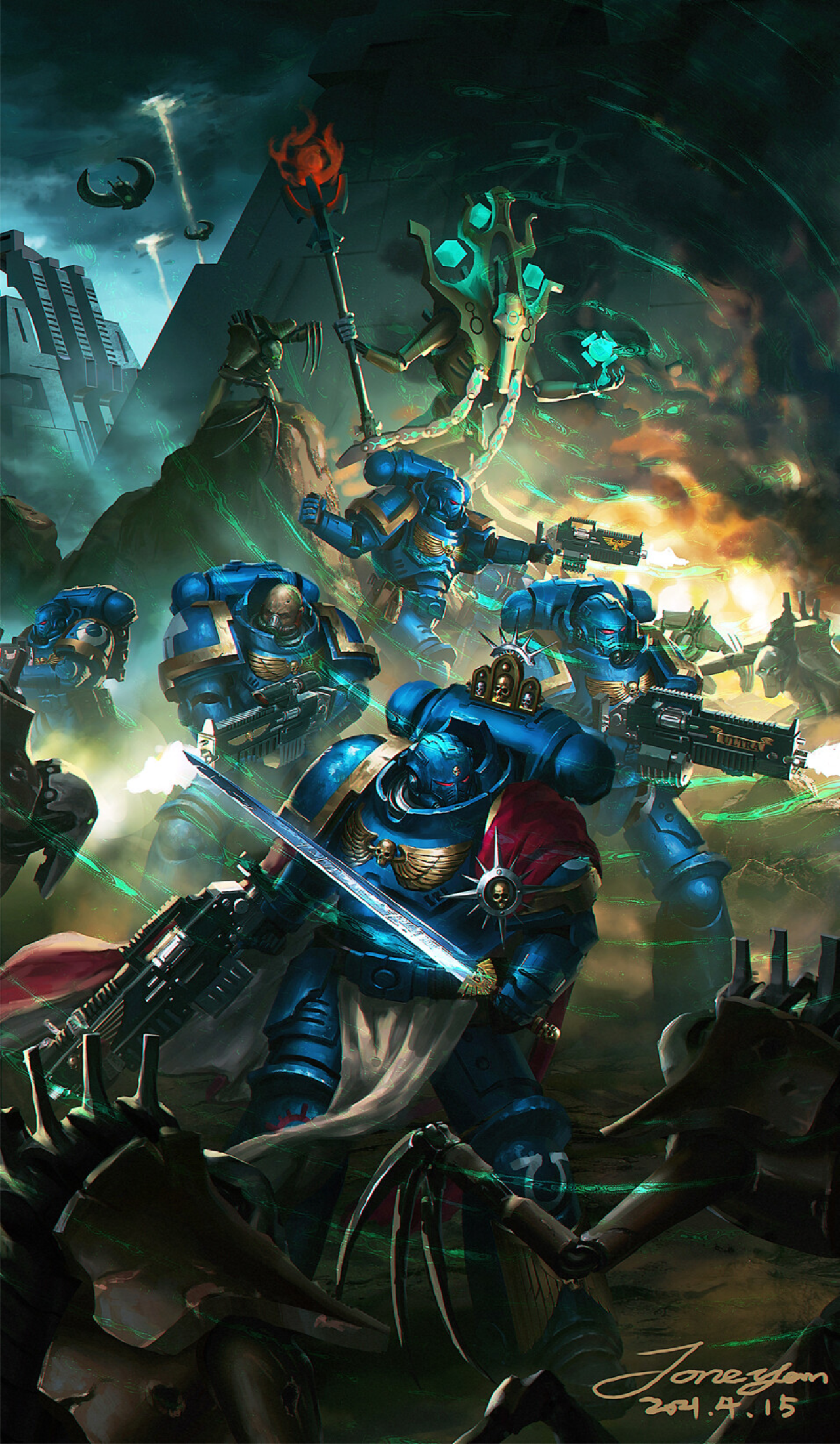 Warhammer 40,000: Ultramarines vs. Necrons Battle HD Phone Wallpaper