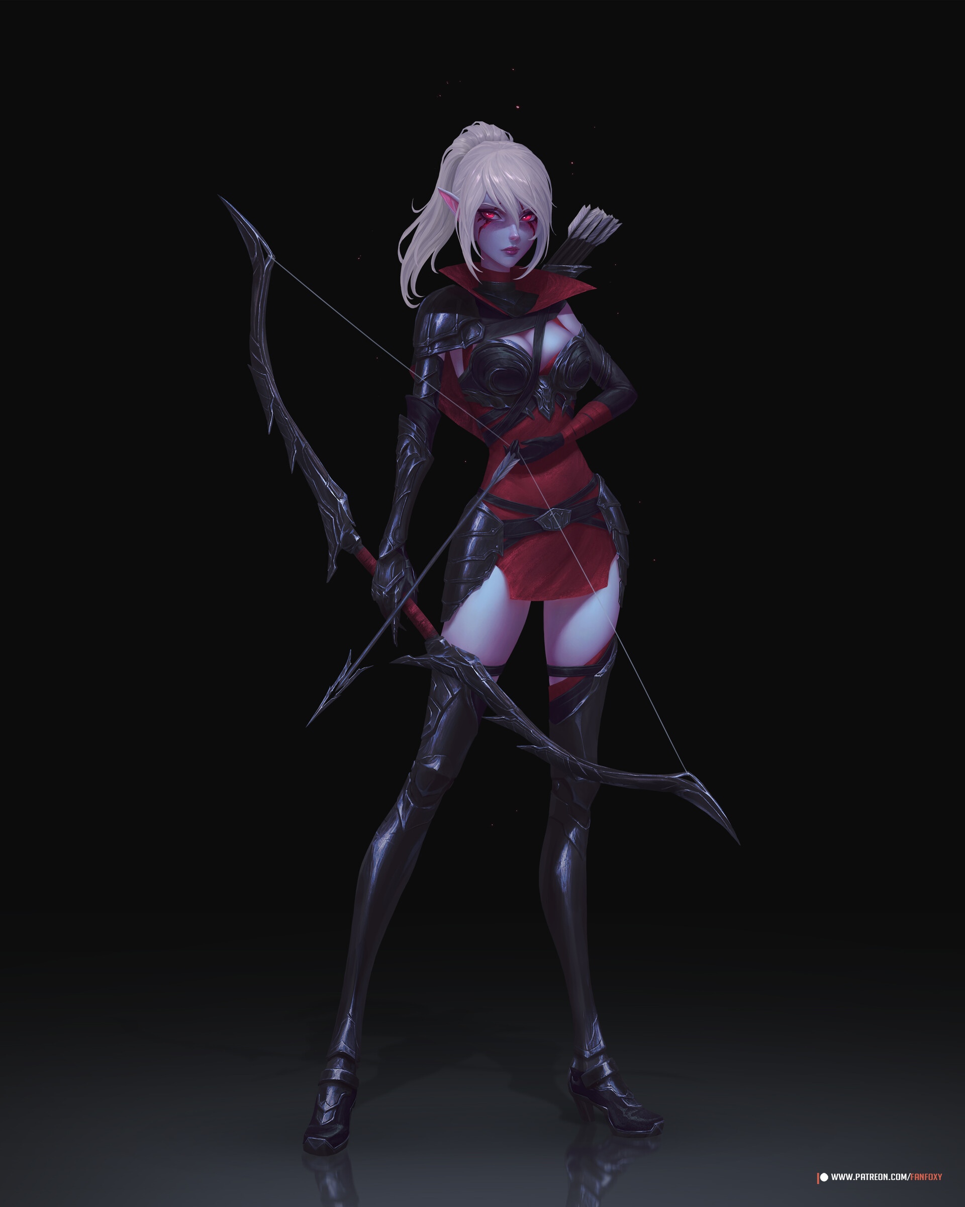 Dark Elf Archer with Bow and Arrows HD Phone Wallpaper