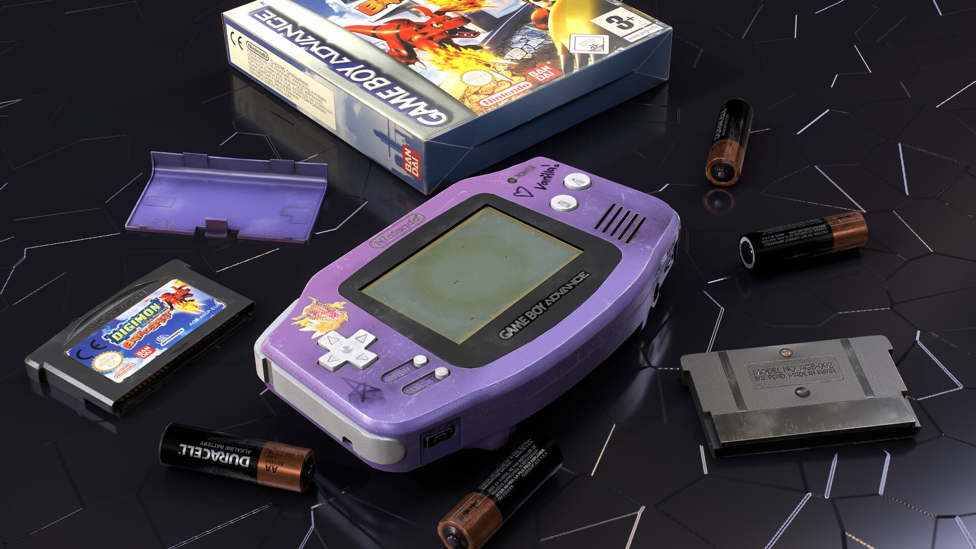 Nintendo Game Boy Advance with Digimon game and batteries HD Wallpaper