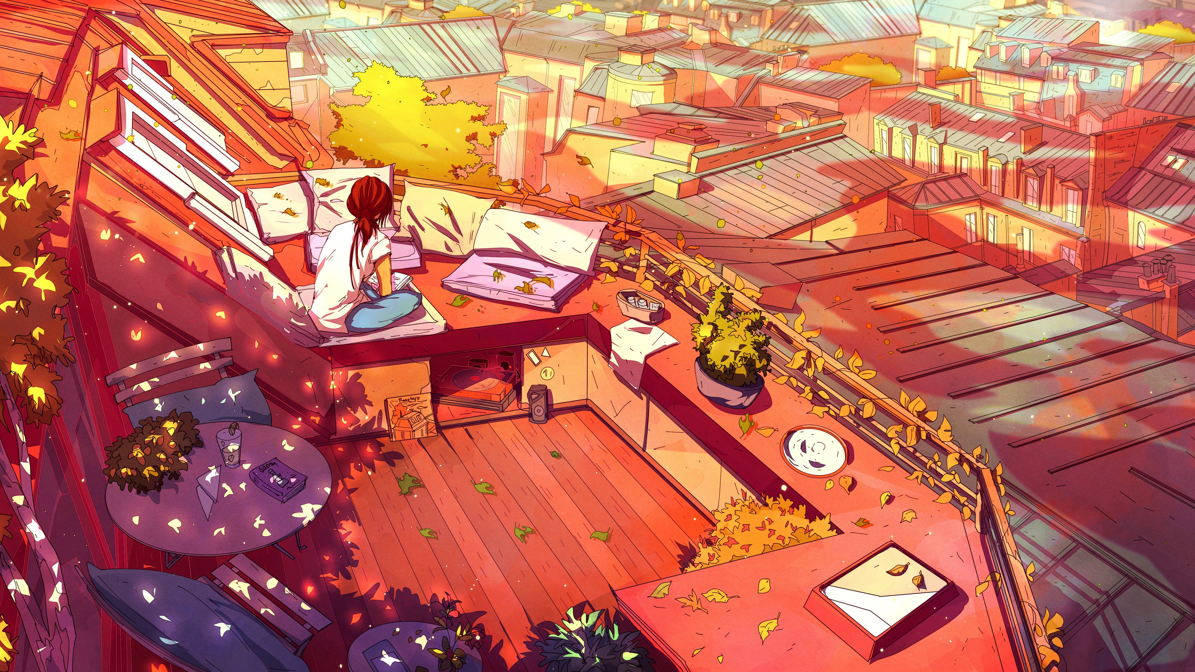 Christian Benavides artwork of a girl on a rooftop HD Wallpaper