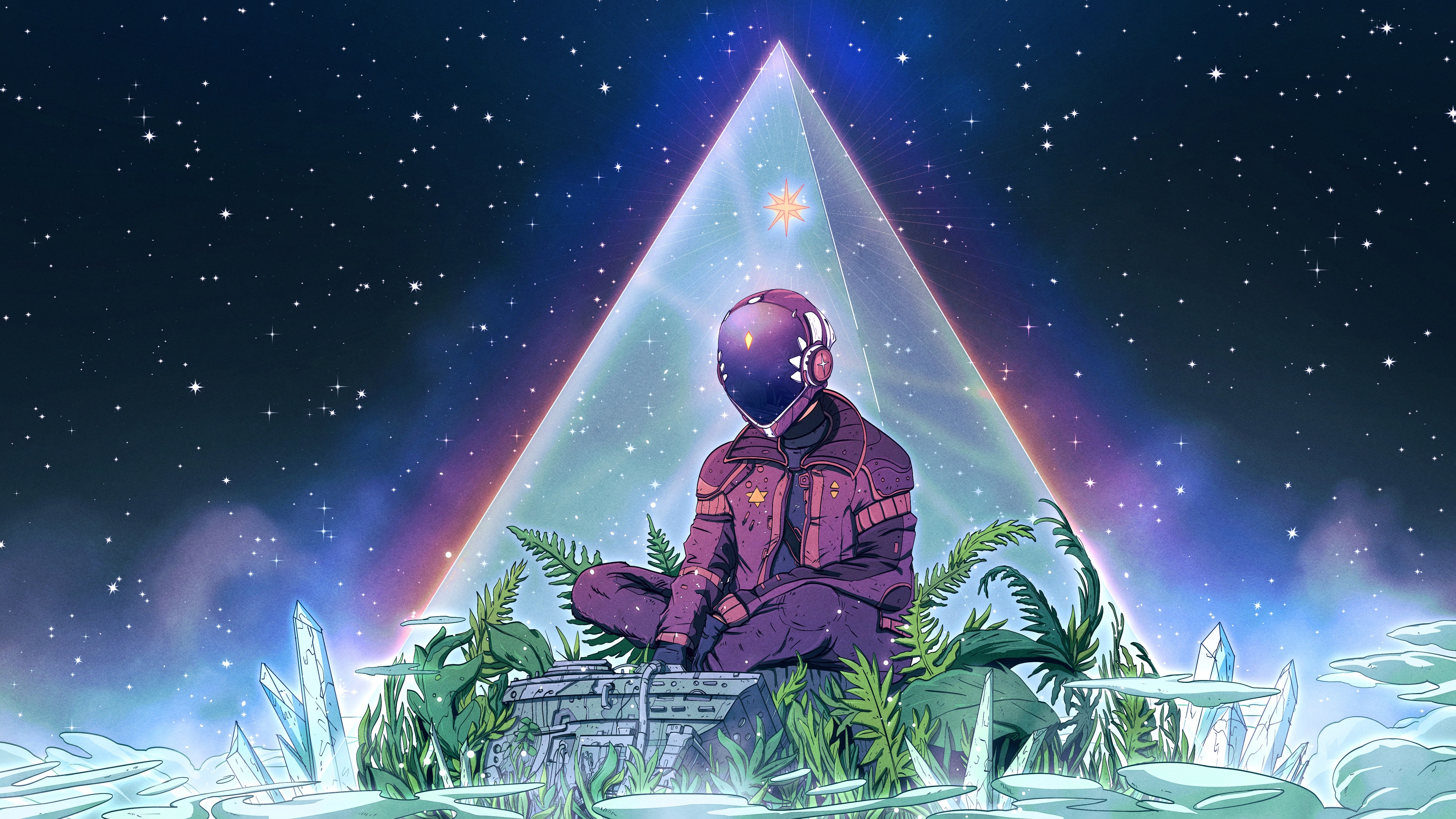 4K Christian Benavides Pyramid Starry Night Fantasy Art HD Wallpaper
