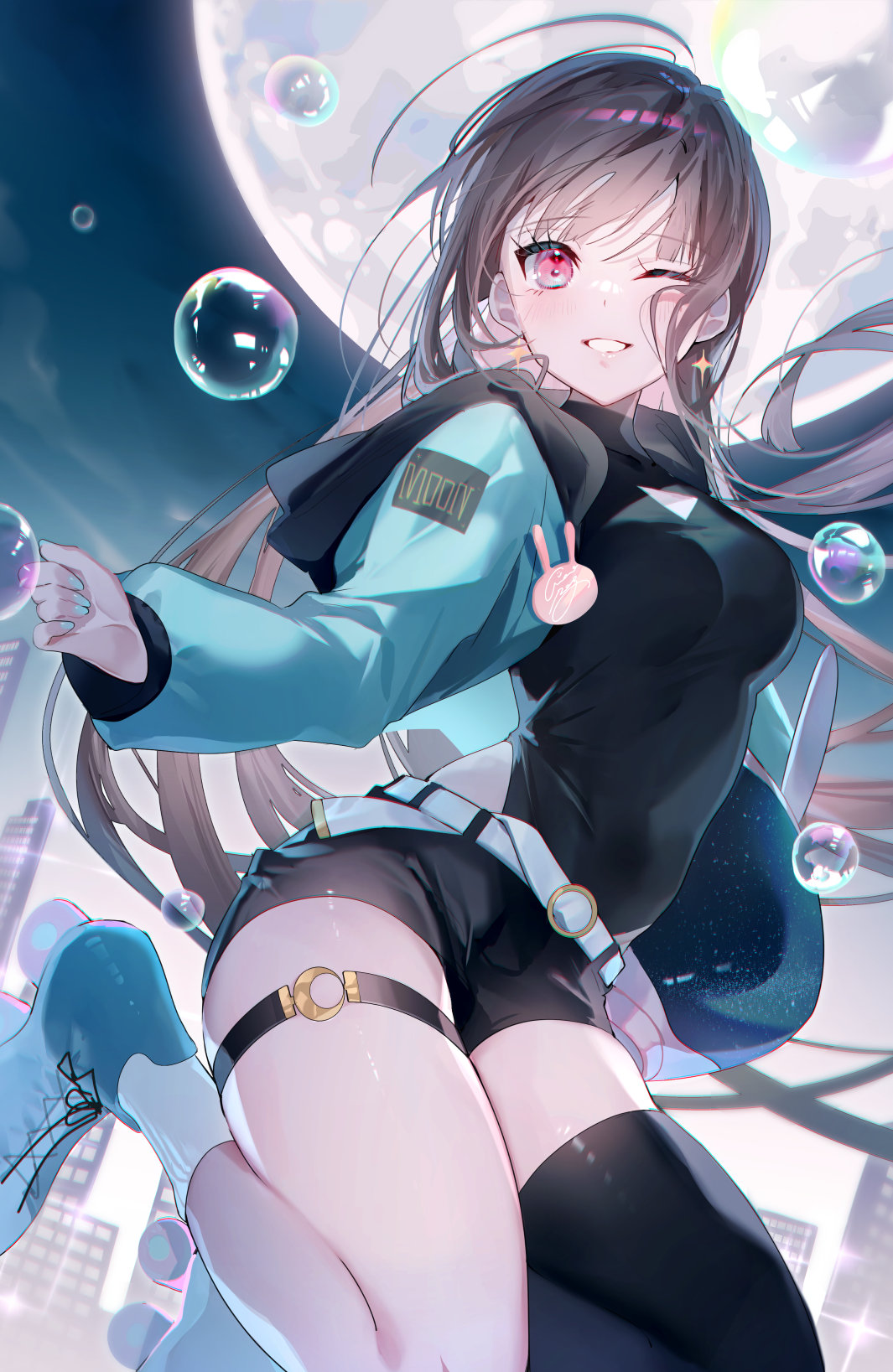 Girl with Moon and Bubbles HD Phone Wallpaper
