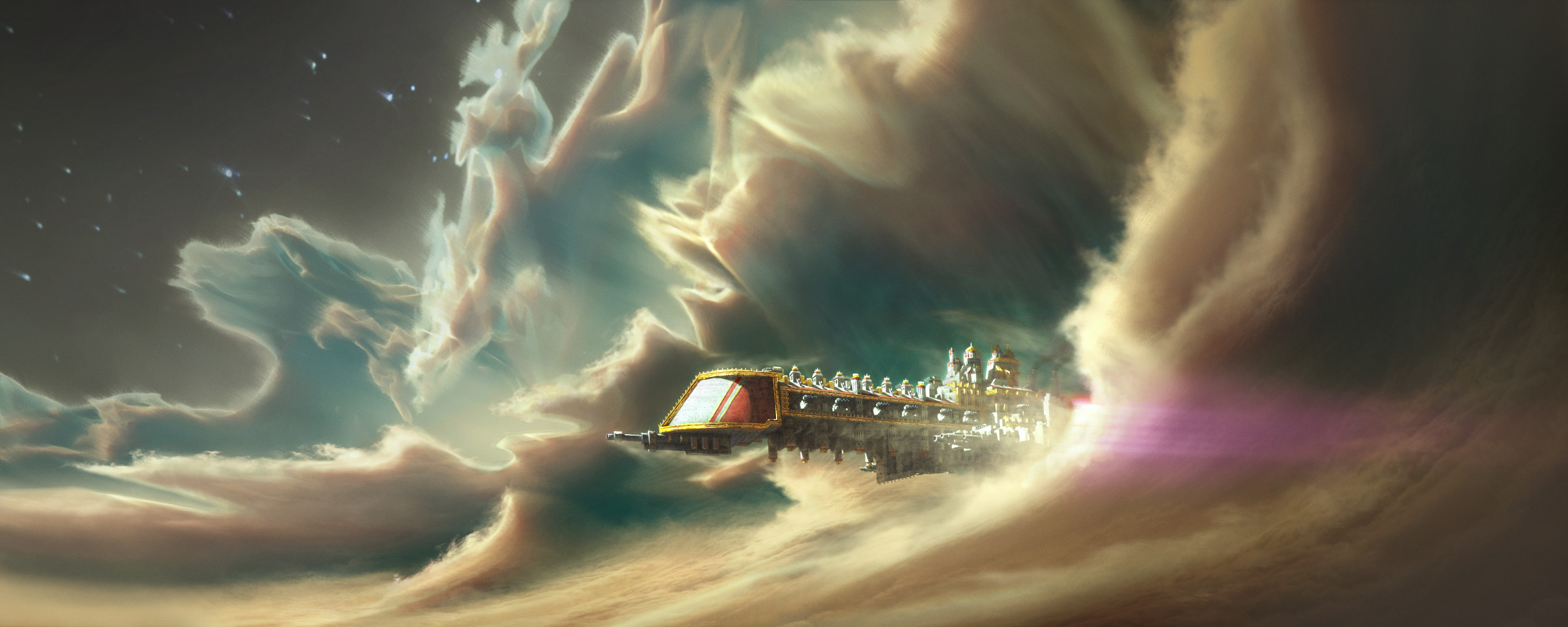 Warhammer 40,000 spaceship in a nebula HD Wallpaper
