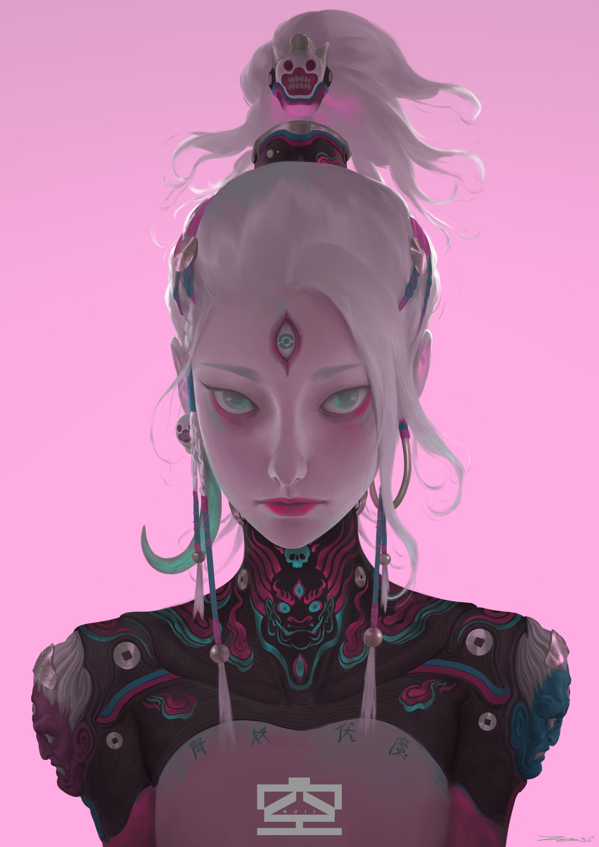 Fantasy girl with futuristic makeup and elaborate attire HD Phone Wallpaper