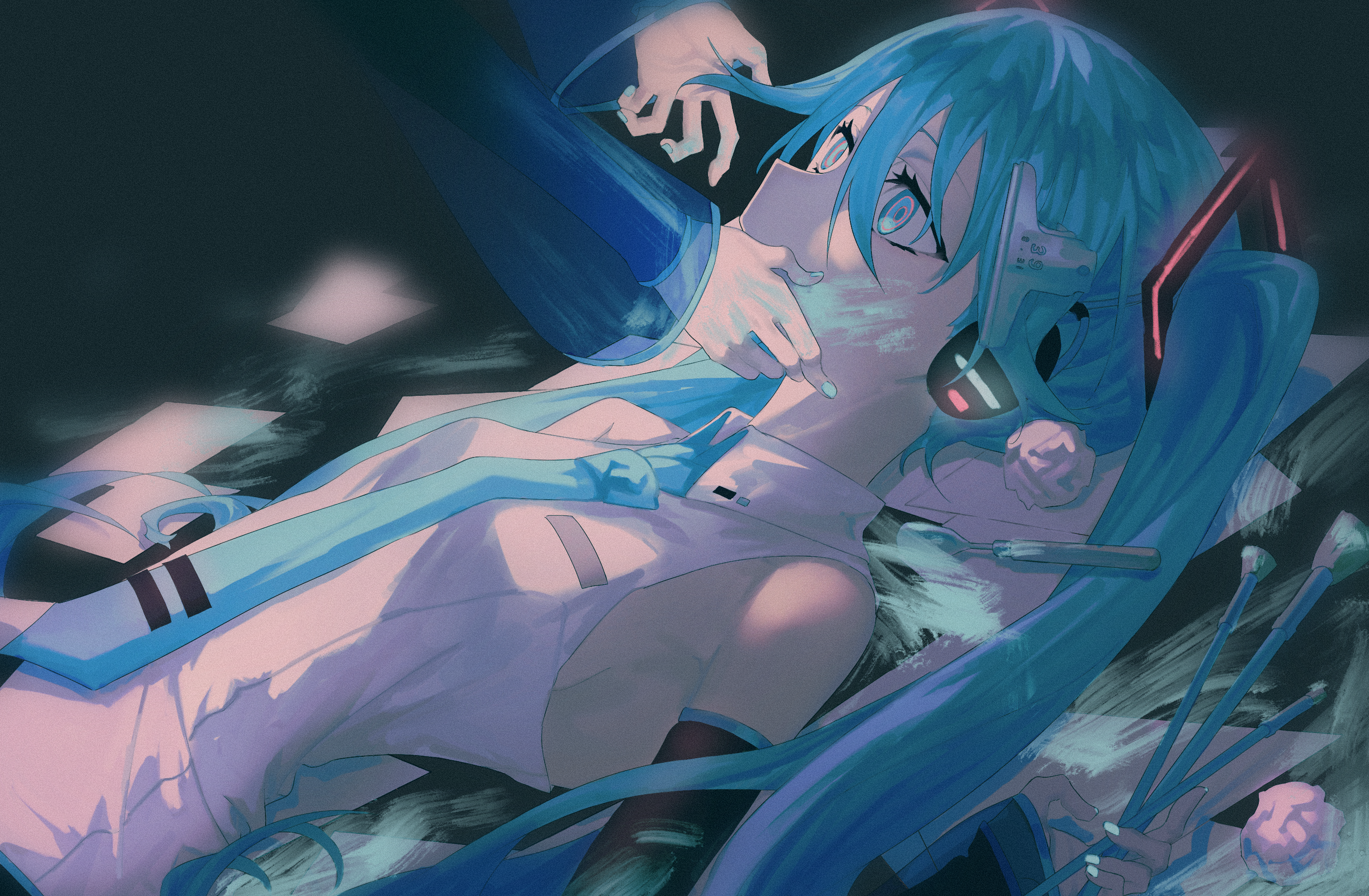 Hatsune Miku with blue twintails and unusual pupils HD Wallpaper