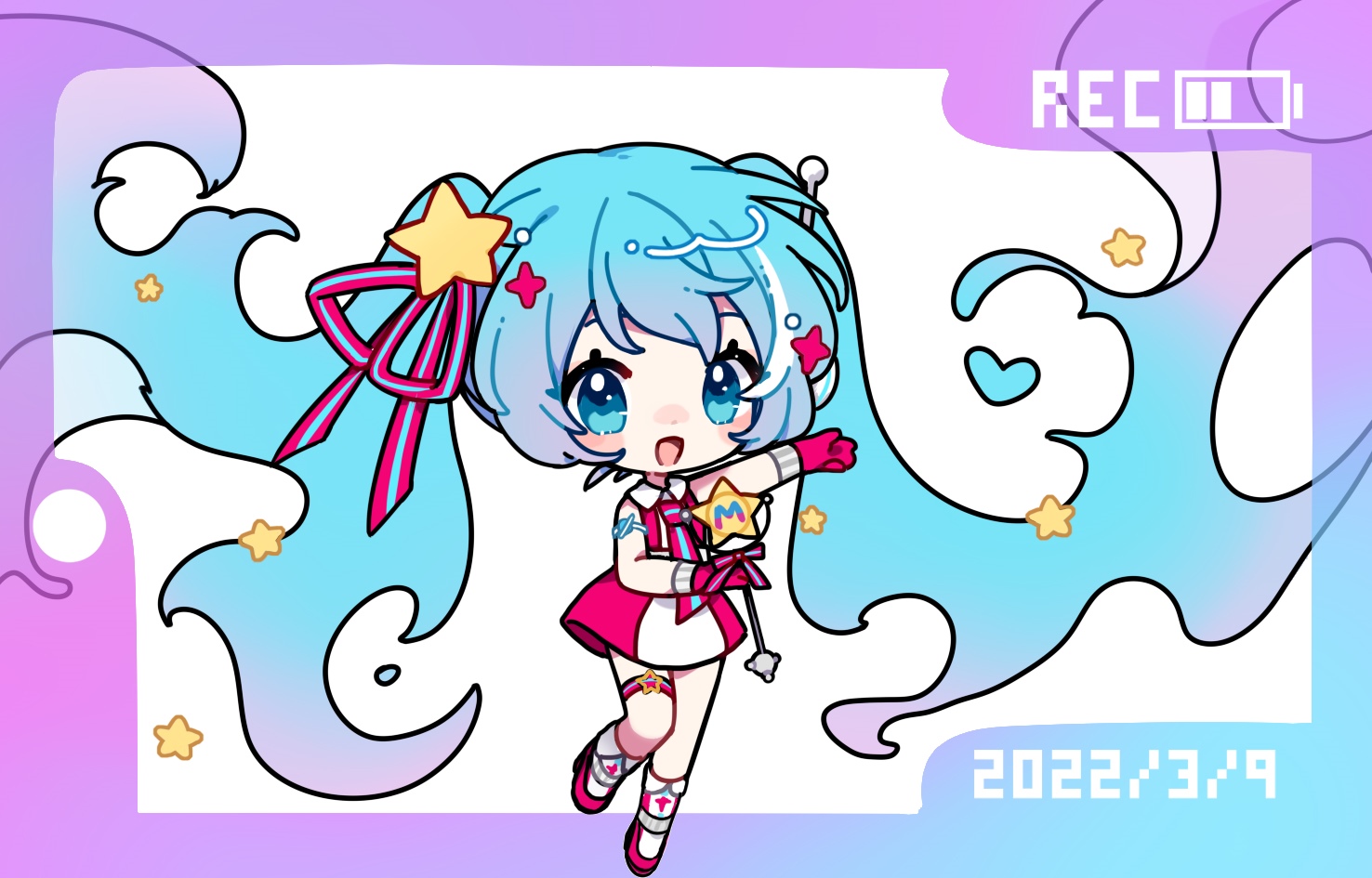 Chibi Hatsune Miku with Twintails and Stars HD Wallpaper