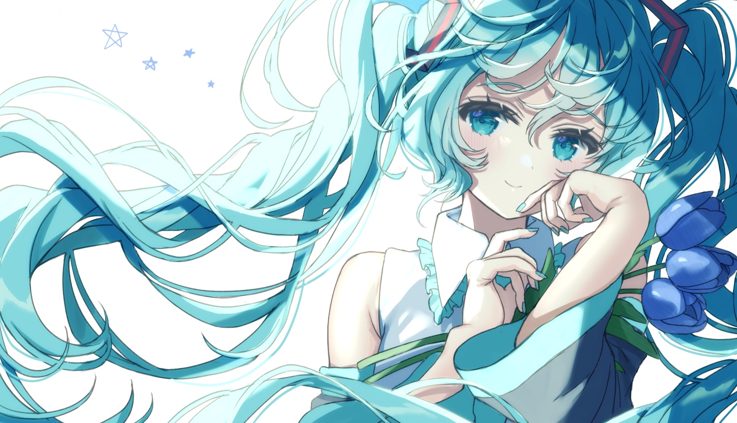 Hatsune Miku with blue tulips HD Wallpaper