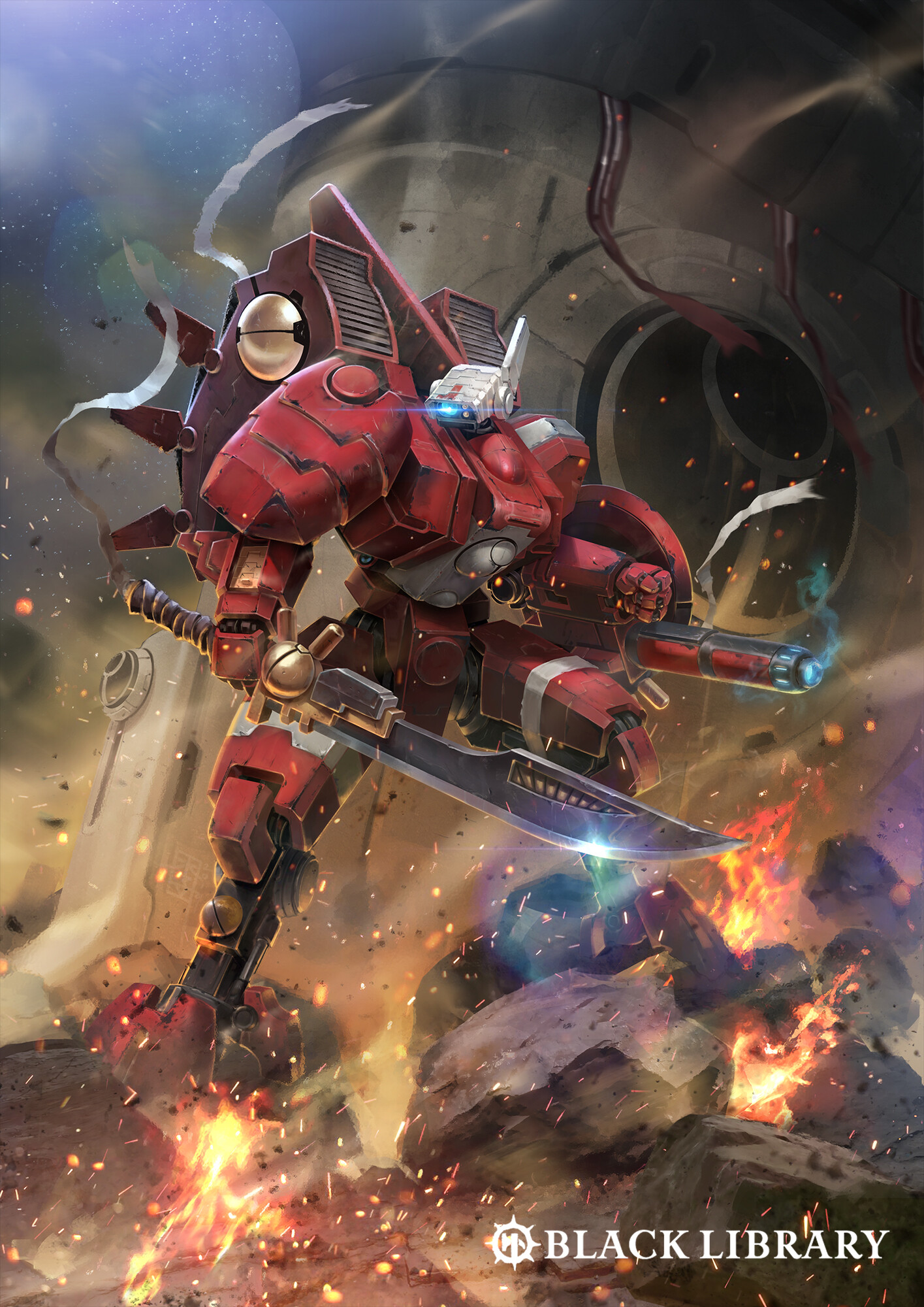 Warhammer 40,000 Tau Empire Battlesuit with Sword and Gun HD Phone Wallpaper