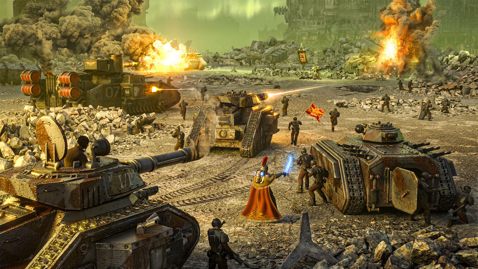 Warhammer 40,000 Battle with Tanks and Soldiers HD Wallpaper