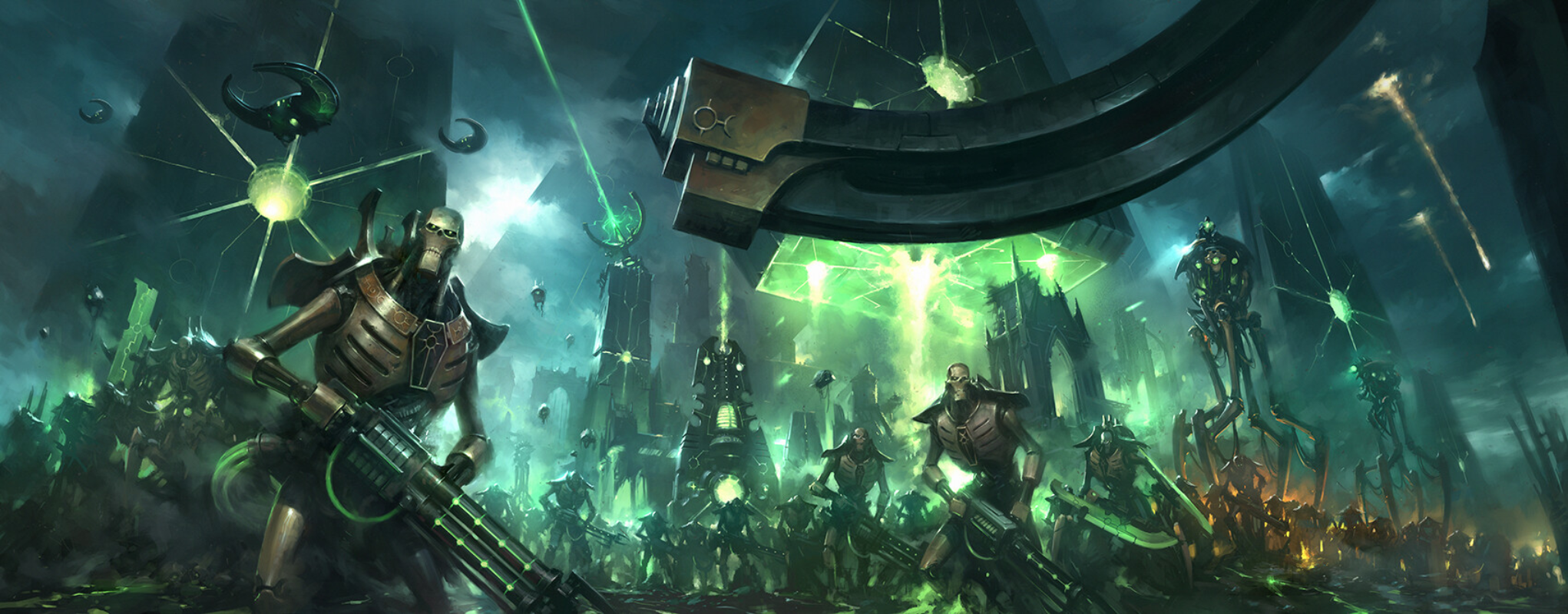 Warhammer 40,000 Necron Army in a Green City HD Wallpaper