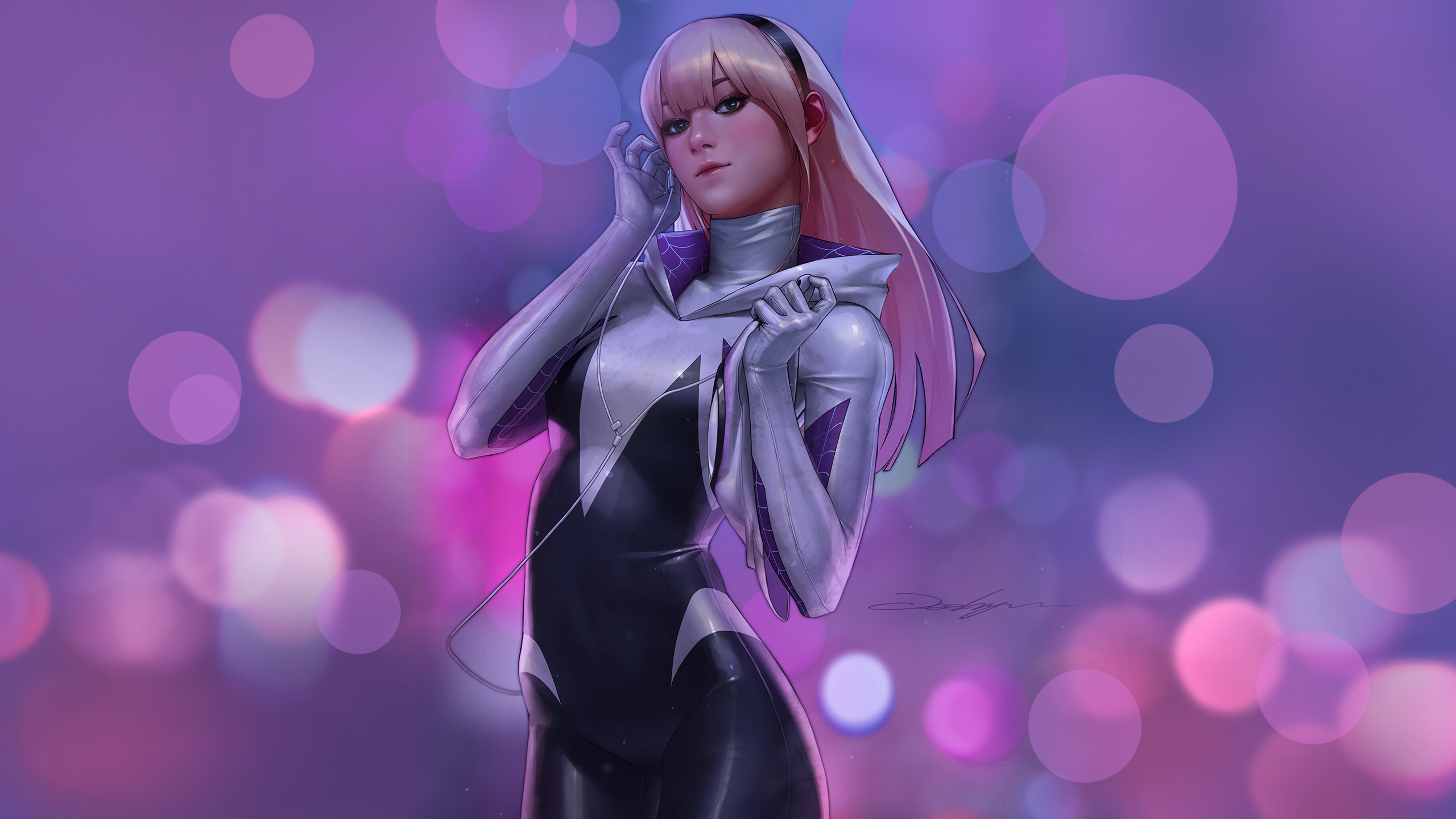 Gwen Stacy as Spider-Gwen listening to music HD Wallpaper