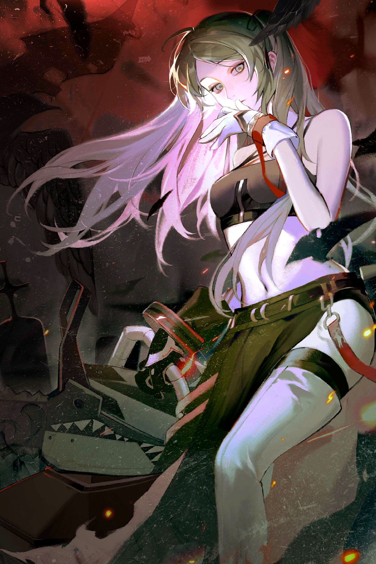 Path to Nowhere Anime Girl with Black Outfit and White Hair HD Phone Wallpaper