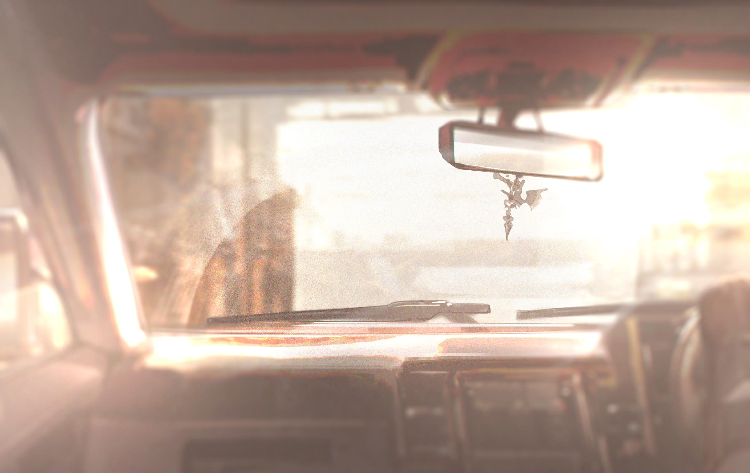 MBCC car interior with rear-view mirror charm HD Wallpaper
