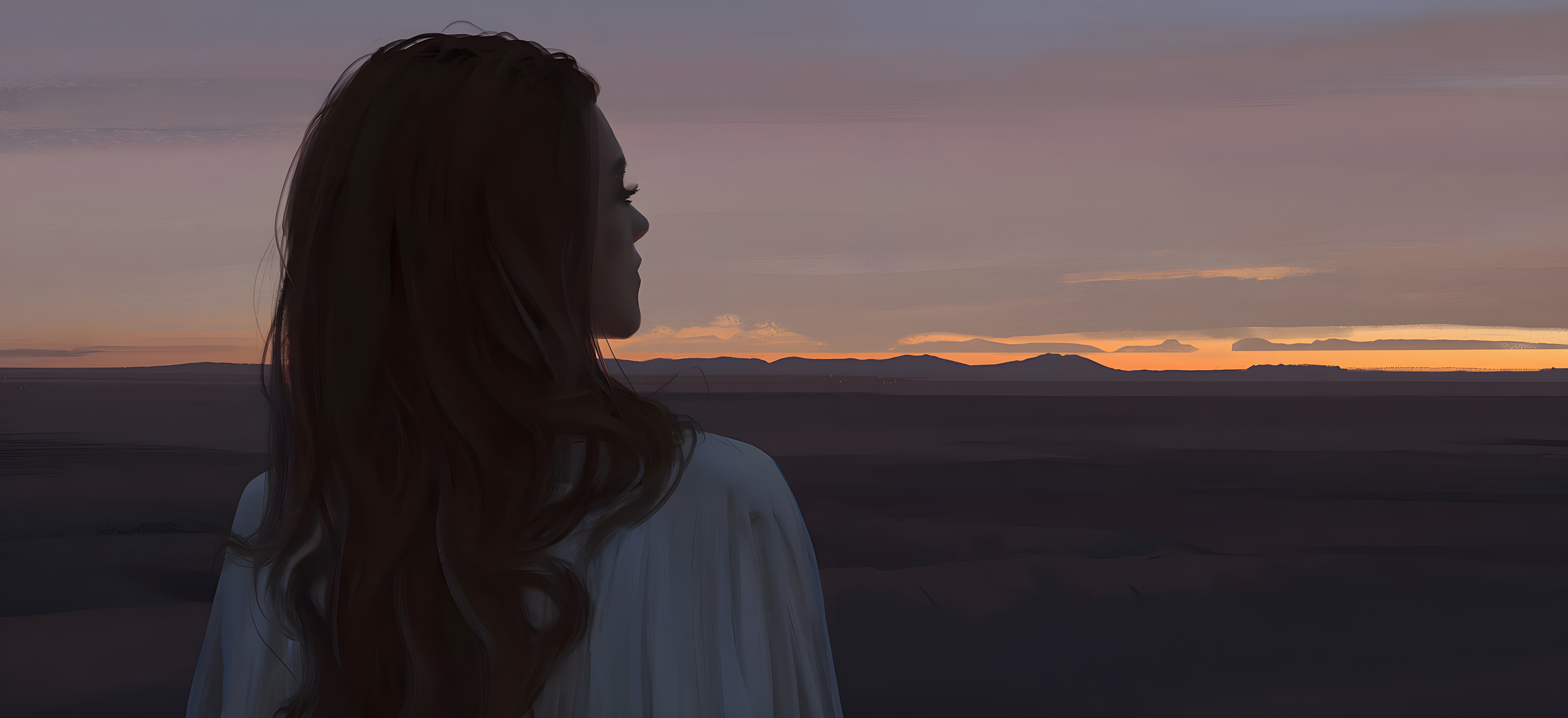 Fantasy girl watching the sunset HD Wallpaper
