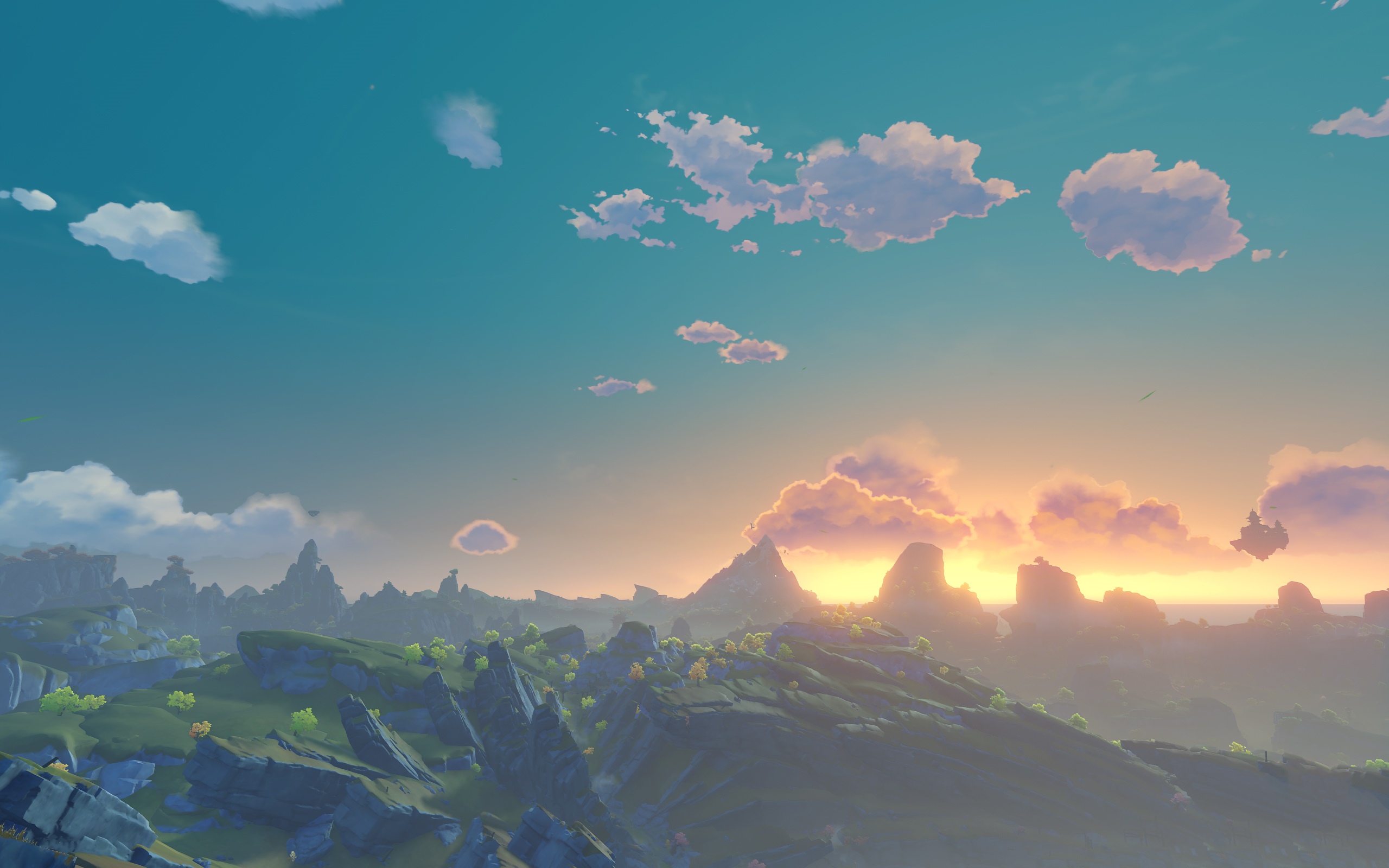 Genshin Impact Liyue Harbor Sunrise Over Mountains HD Wallpaper