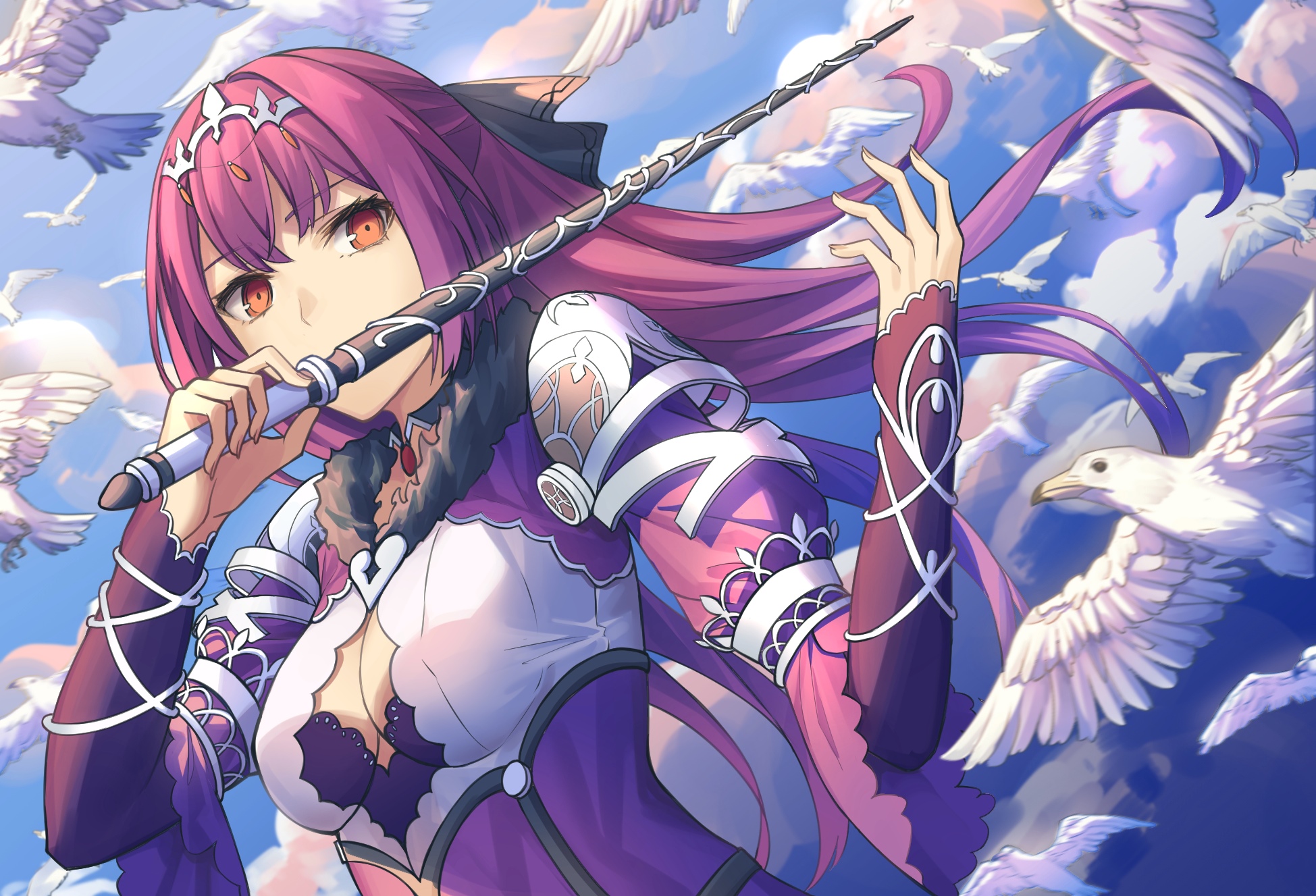 Scathach Skadi from Fate/Grand Order with birds HD Wallpaper