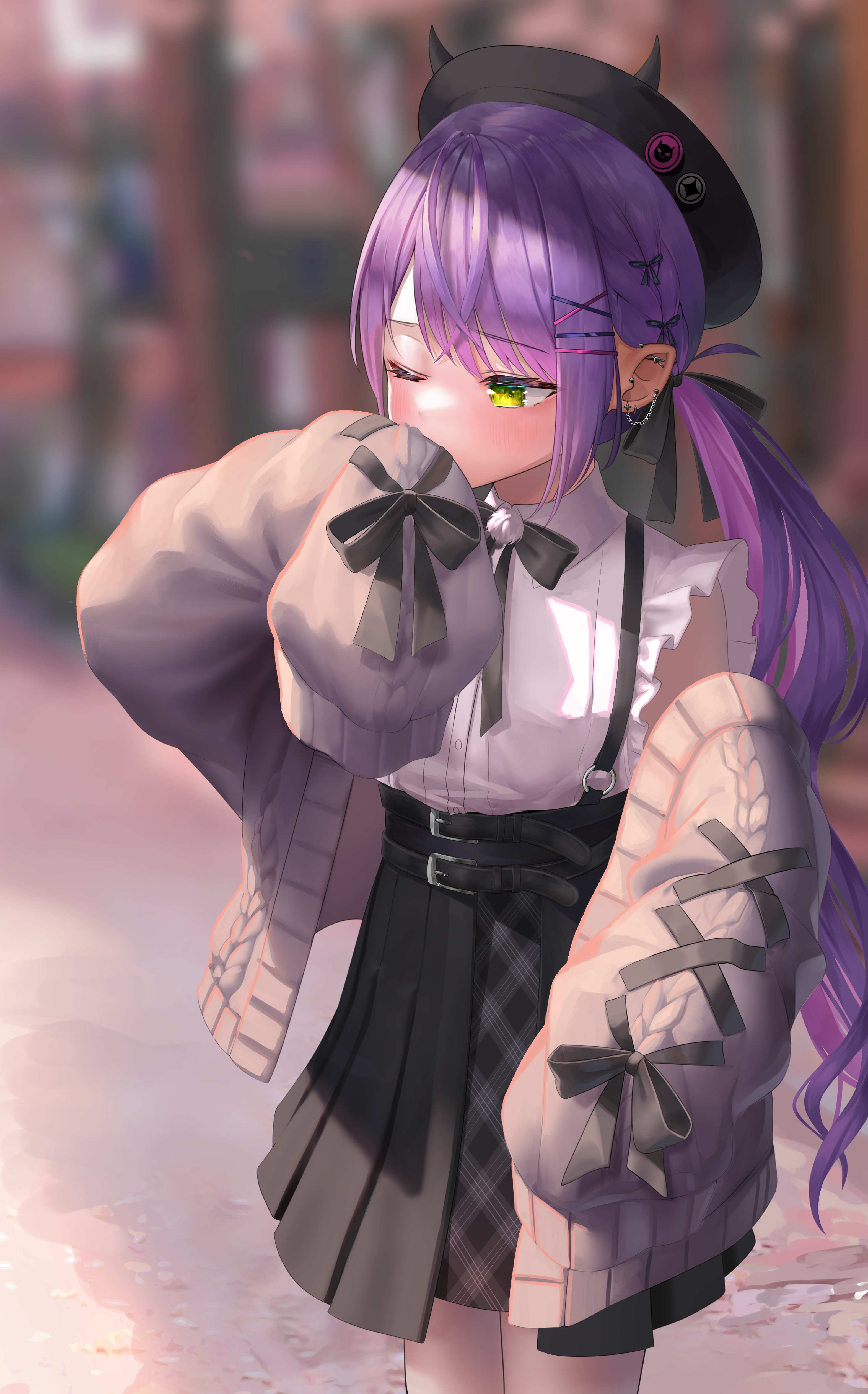 Tokoyami Towa wearing a beret and sweater HD Phone Wallpaper