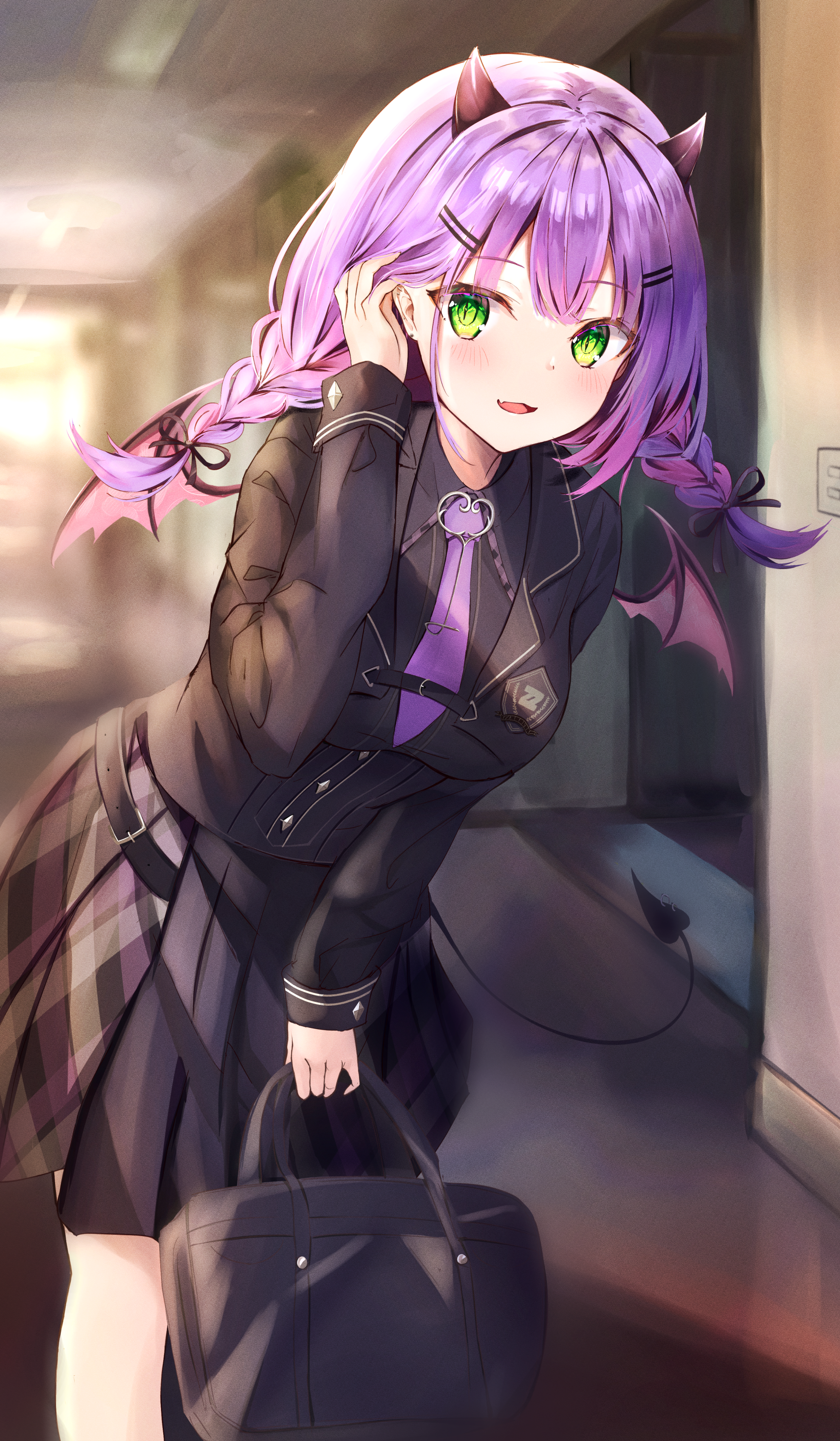 Tokoyami Towa fan art with purple hair and horns HD Phone Wallpaper