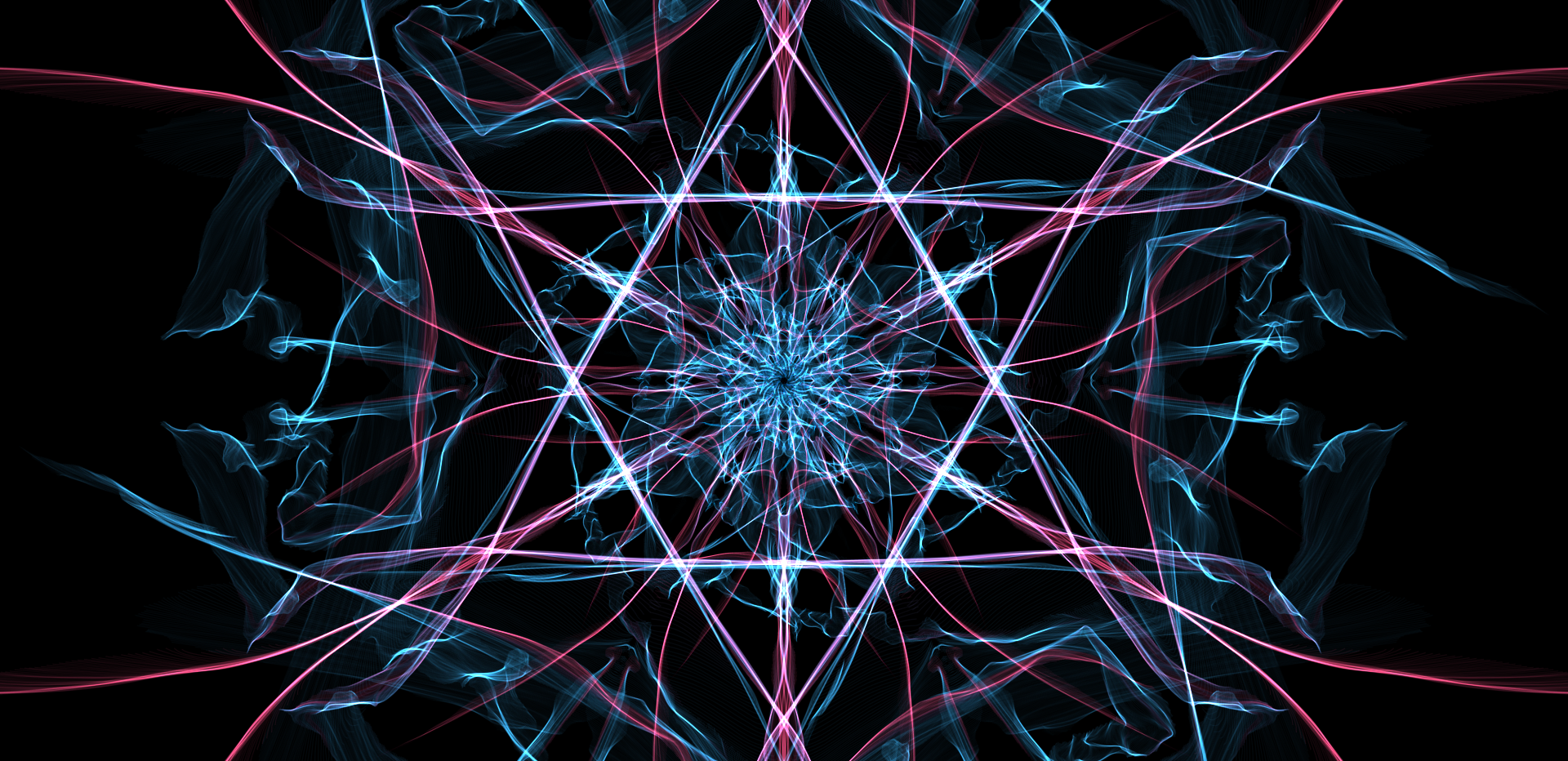 Symmetrical abstract fractal lines in blue and pink HD Wallpaper