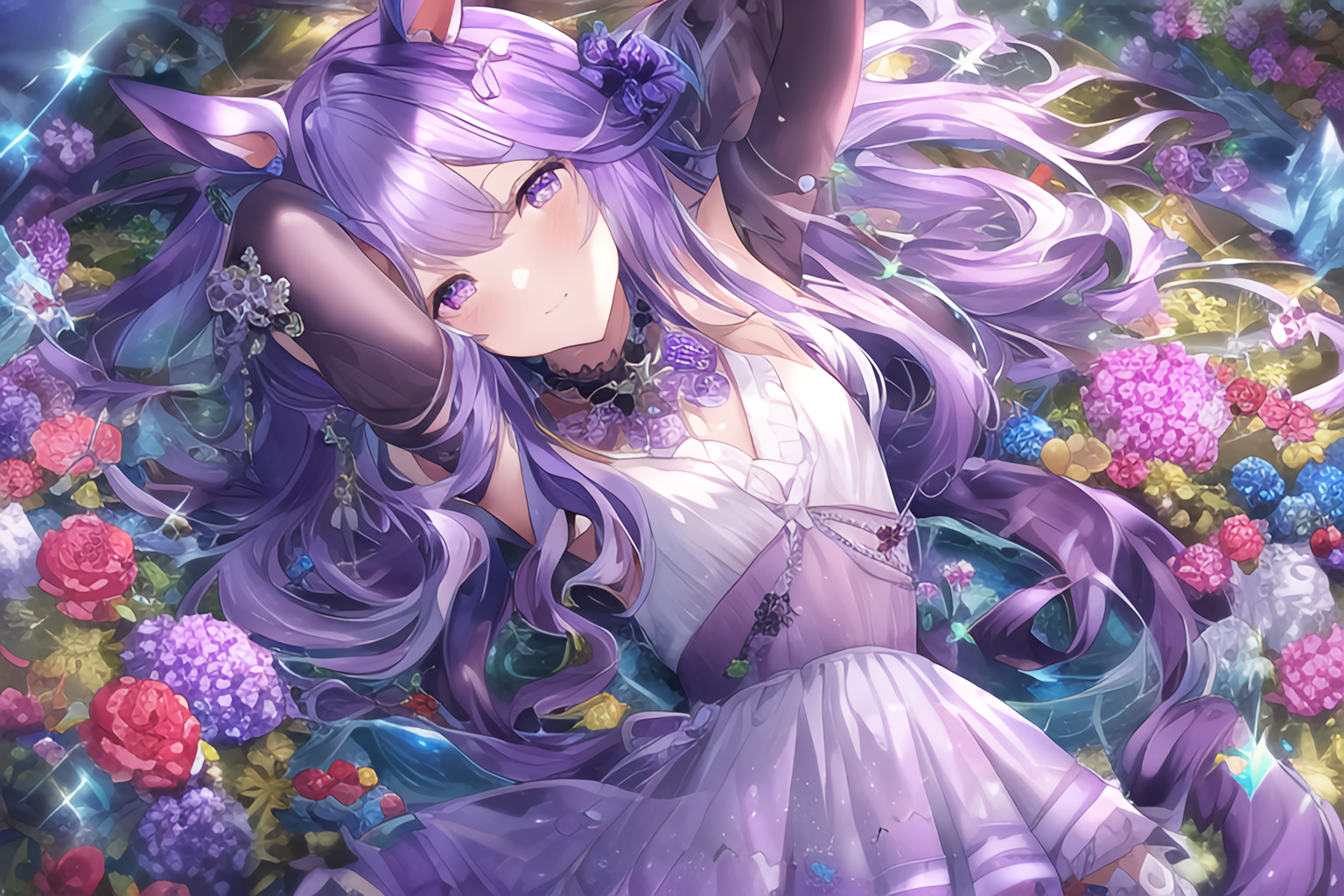 Mejiro McQueen from Uma Musume Pretty Derby with purple hair and flowers HD Wallpaper