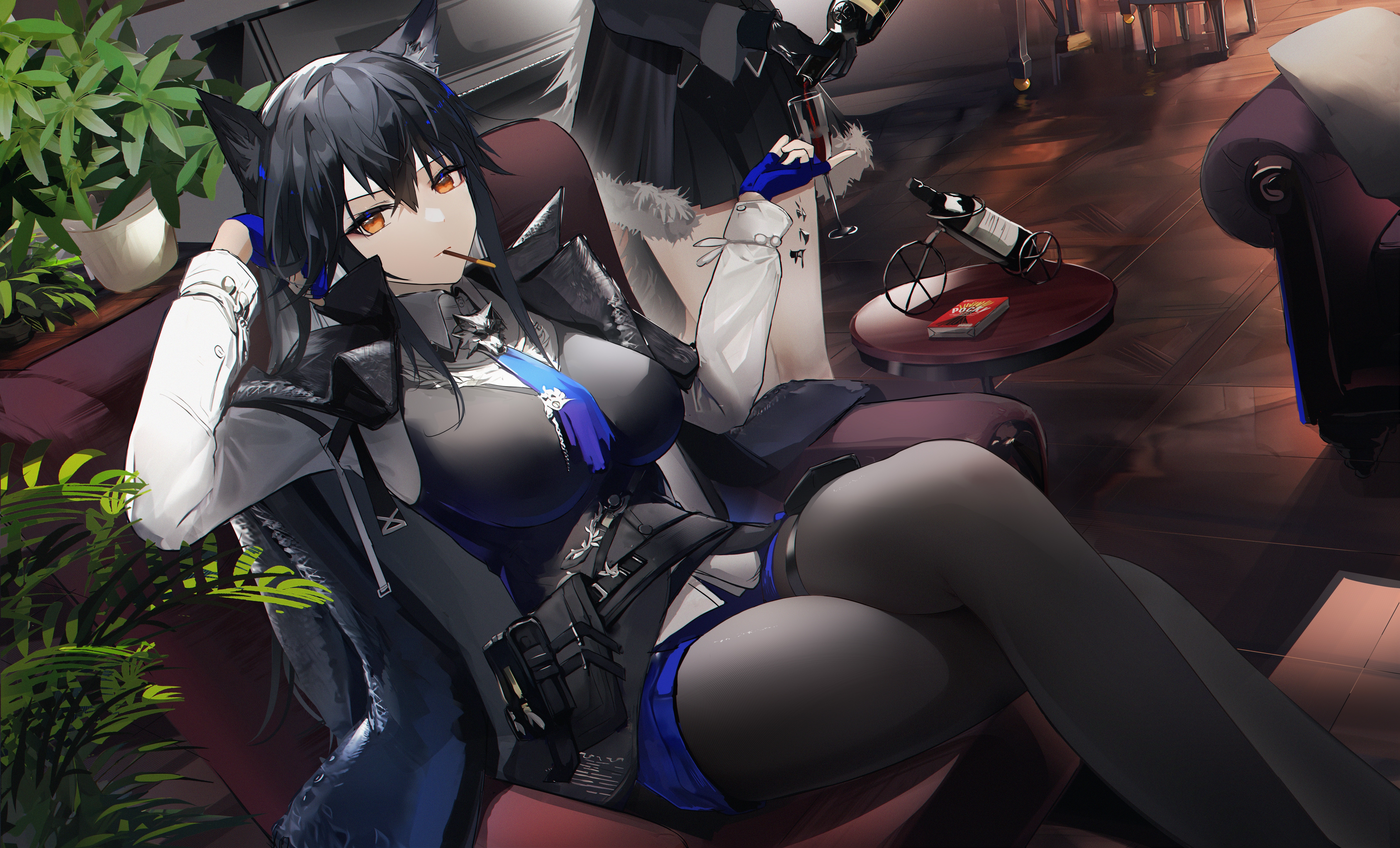 Texas from Arknights drinking wine HD Wallpaper