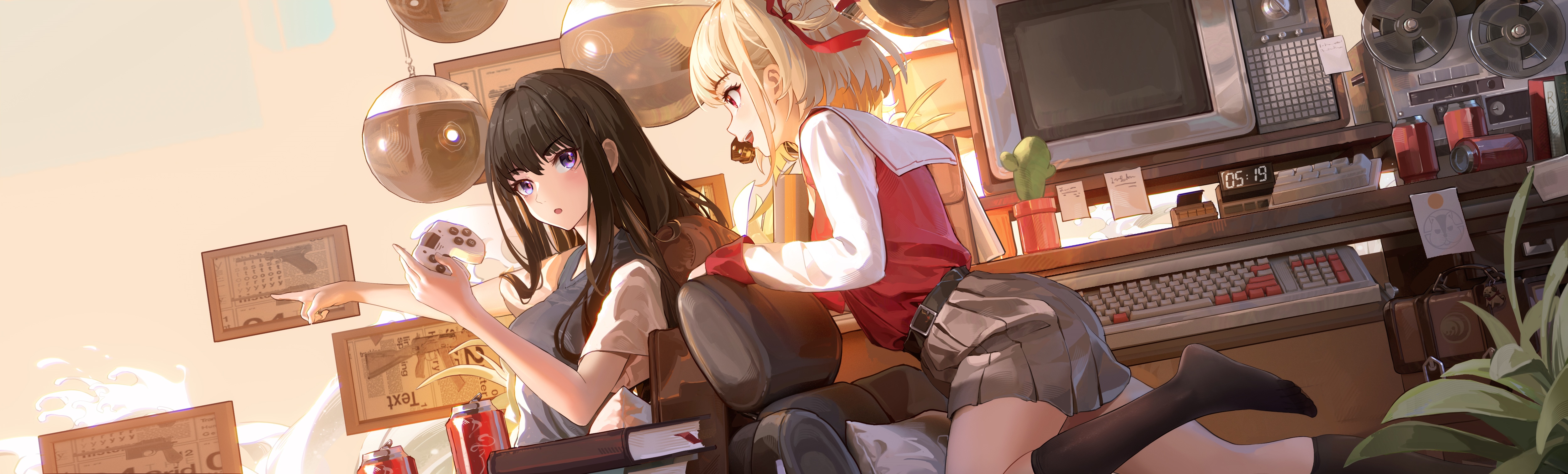 Lycoris Recoil's Nishikigi Chisato and Inoue Takina with Controllers HD Wallpaper