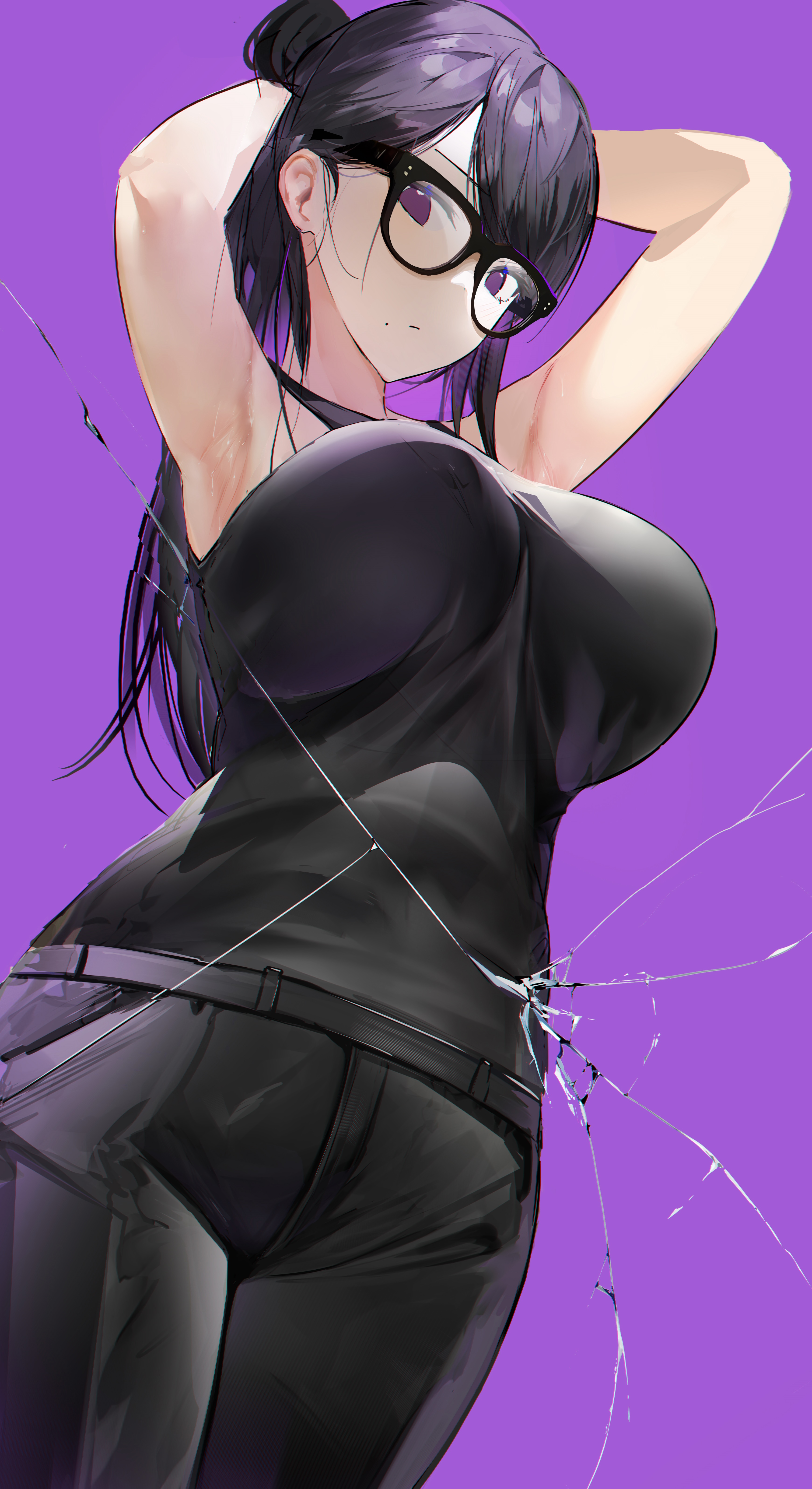 Anime girl with glasses and black outfit HD Phone Wallpaper