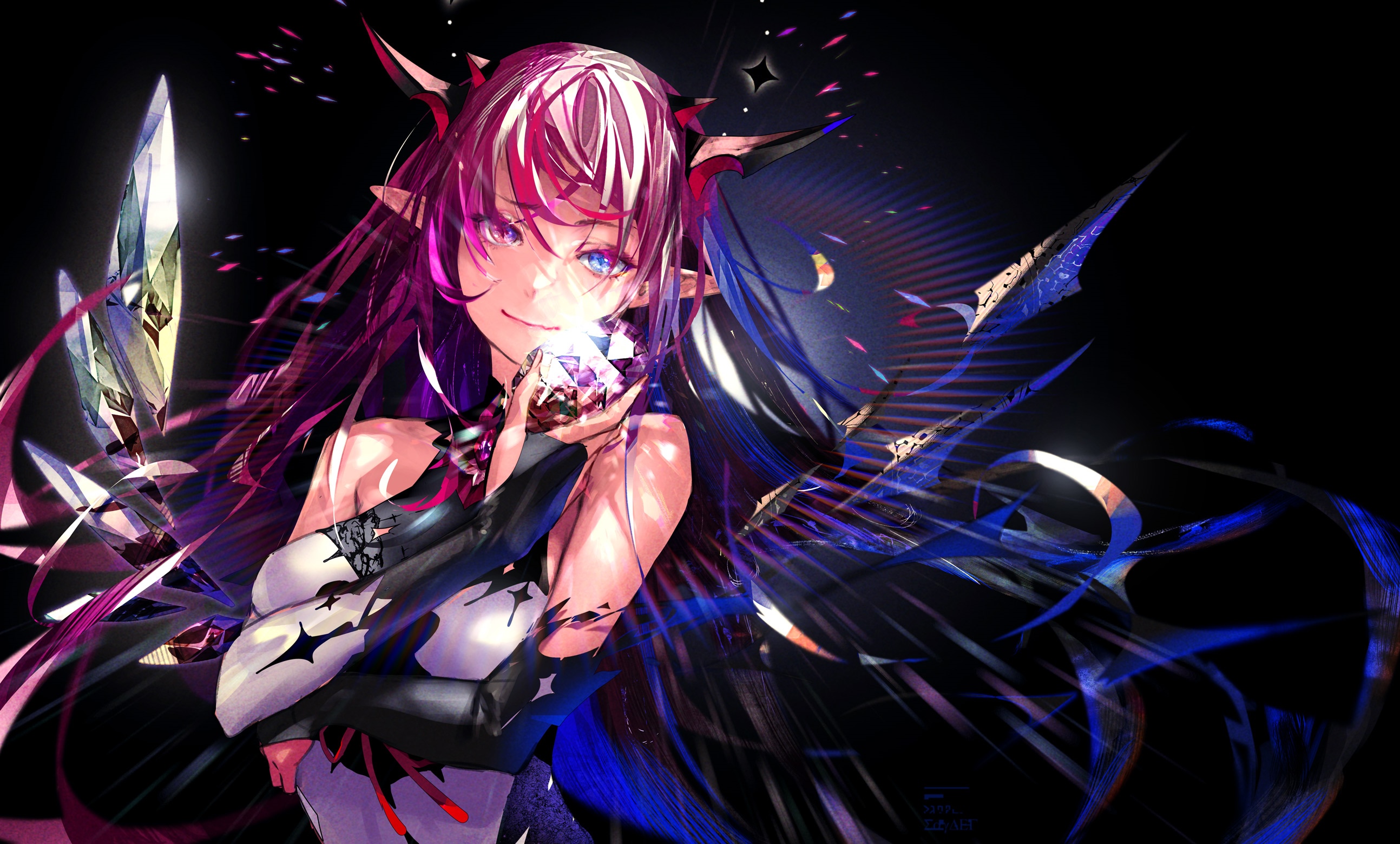 IRyS holding a crystal with purple and pink hair HD Wallpaper