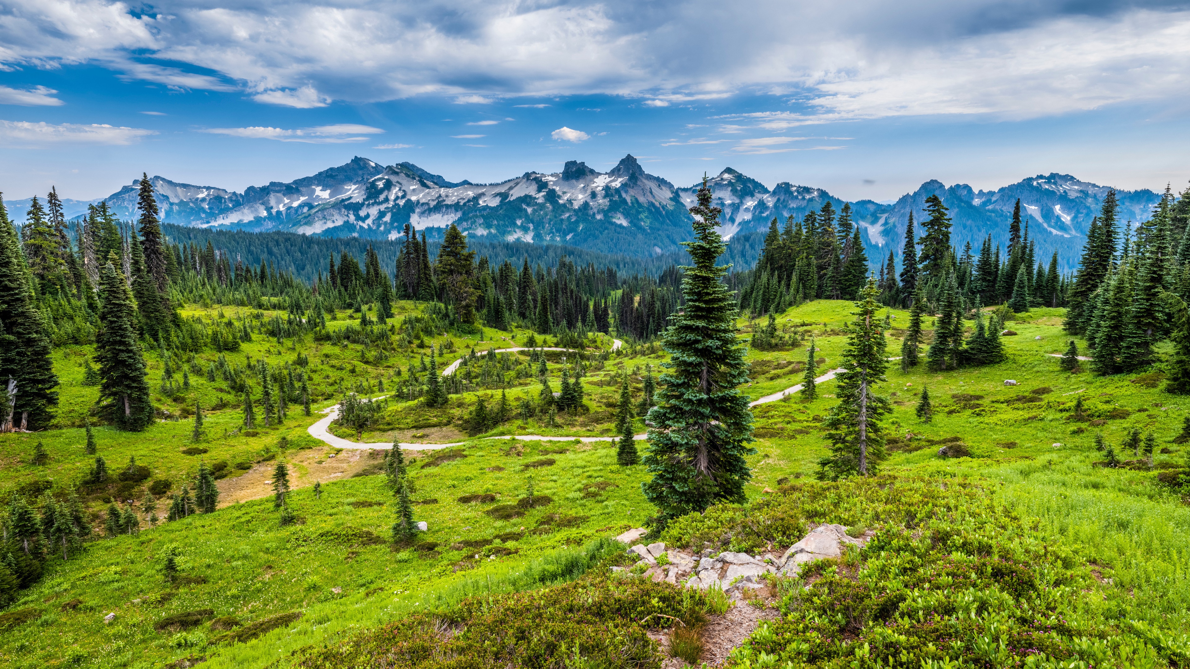 4K Nature Landscape with Mountains and Forest HD Wallpaper