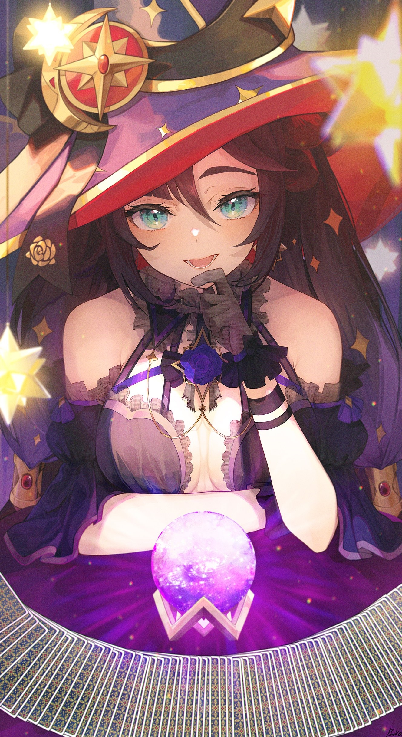 Mona from Genshin Impact with a crystal ball HD Phone Wallpaper