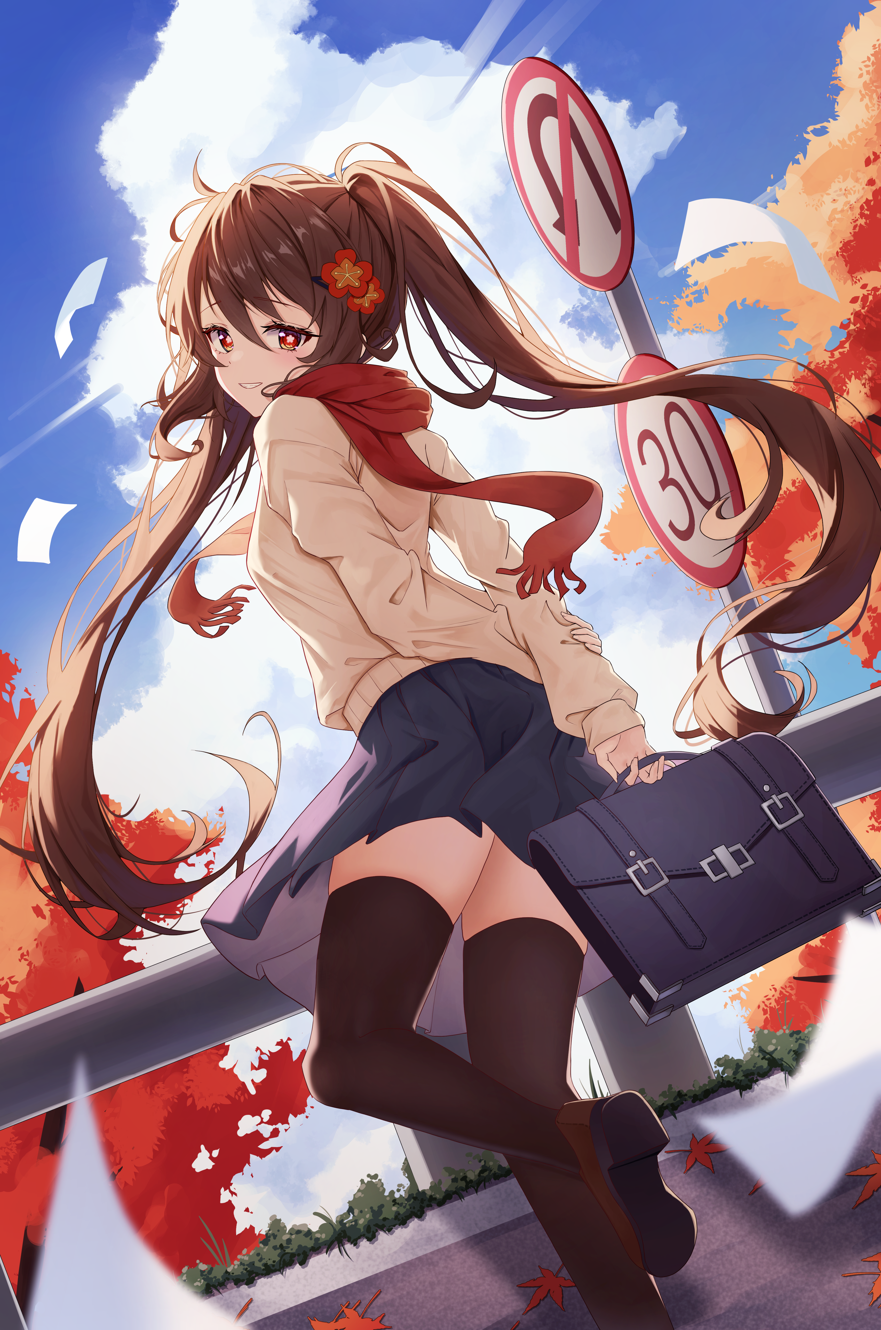 Hu Tao from Genshin Impact in the fall HD Phone Wallpaper