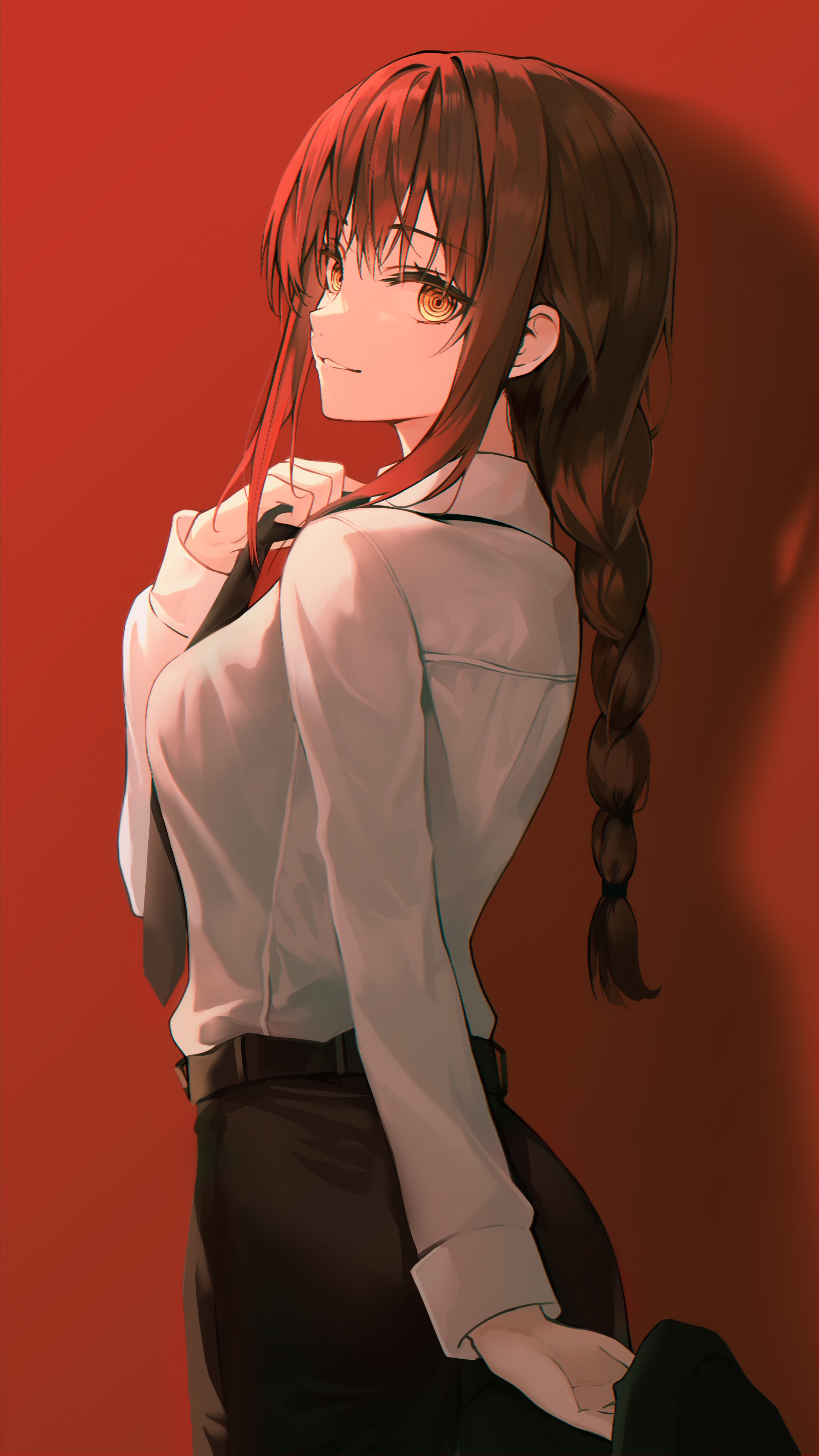 Makima from Chainsaw Man with yellow eyes and braids HD Phone Wallpaper