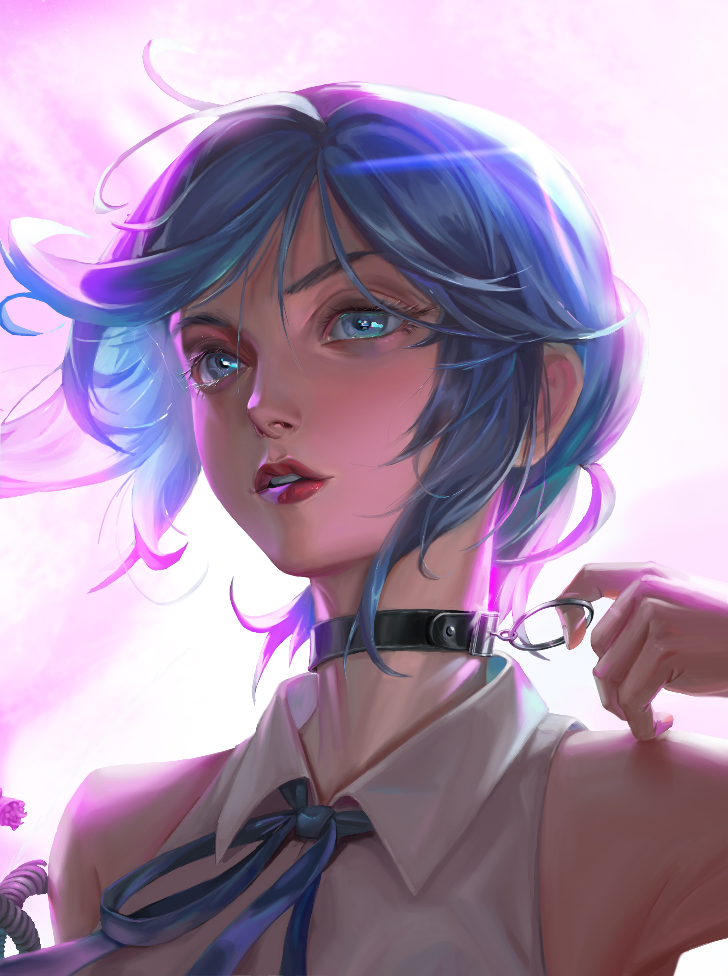Reze from Chainsaw Man with blue hair and collar HD Phone Wallpaper