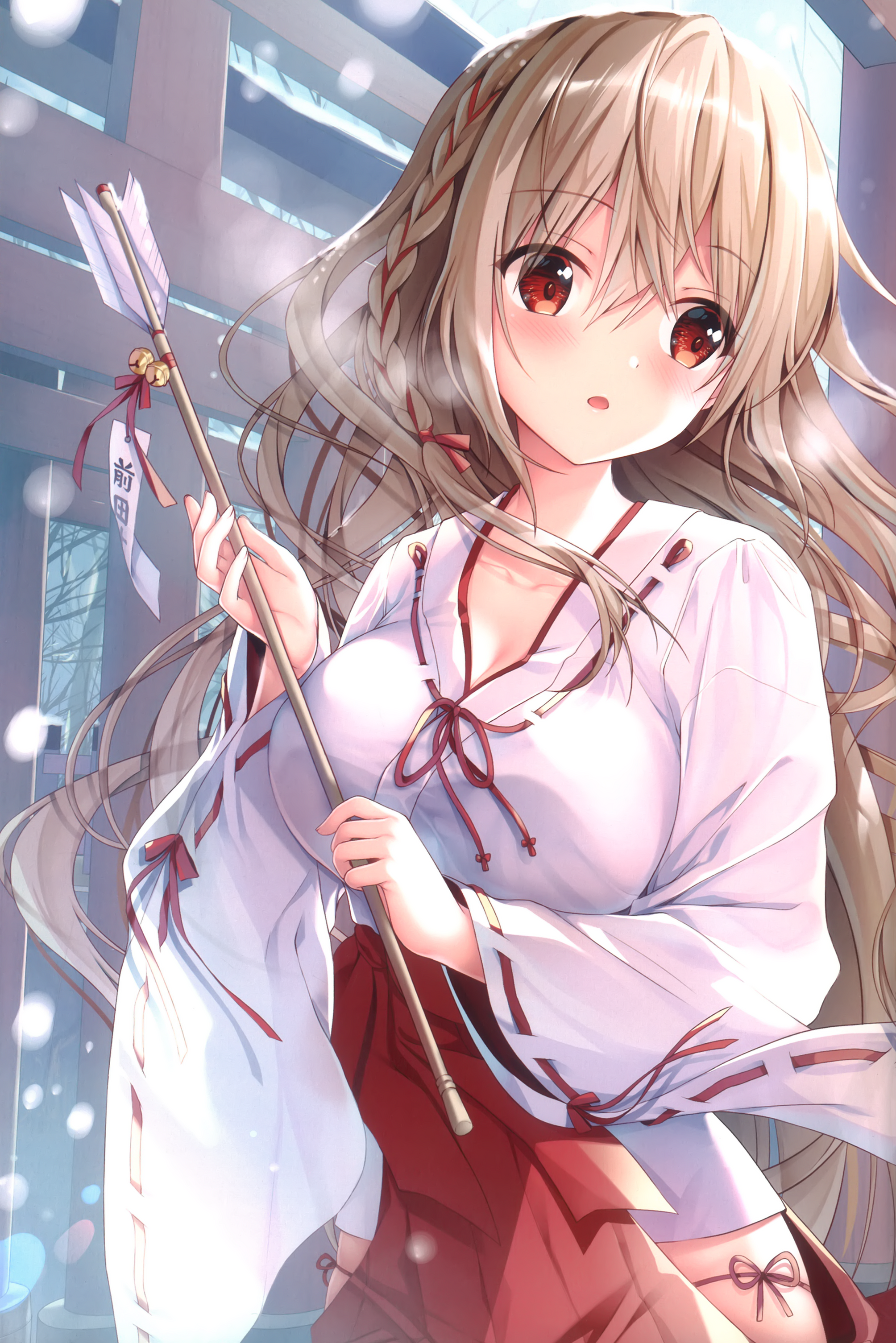 Miko holding an arrow with blonde hair HD Phone Wallpaper