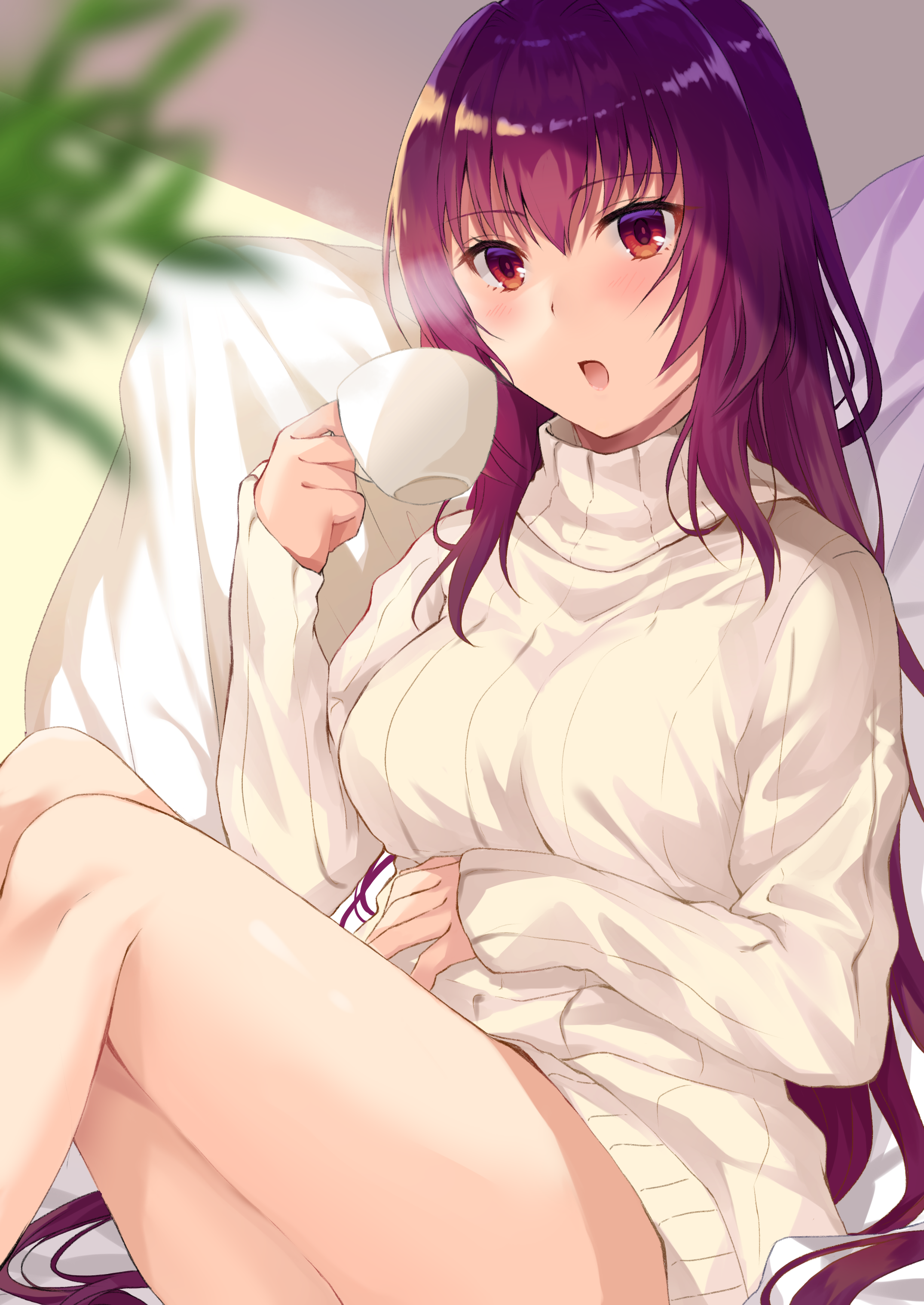 Scathach from Fate/Grand Order drinking coffee HD Phone Wallpaper