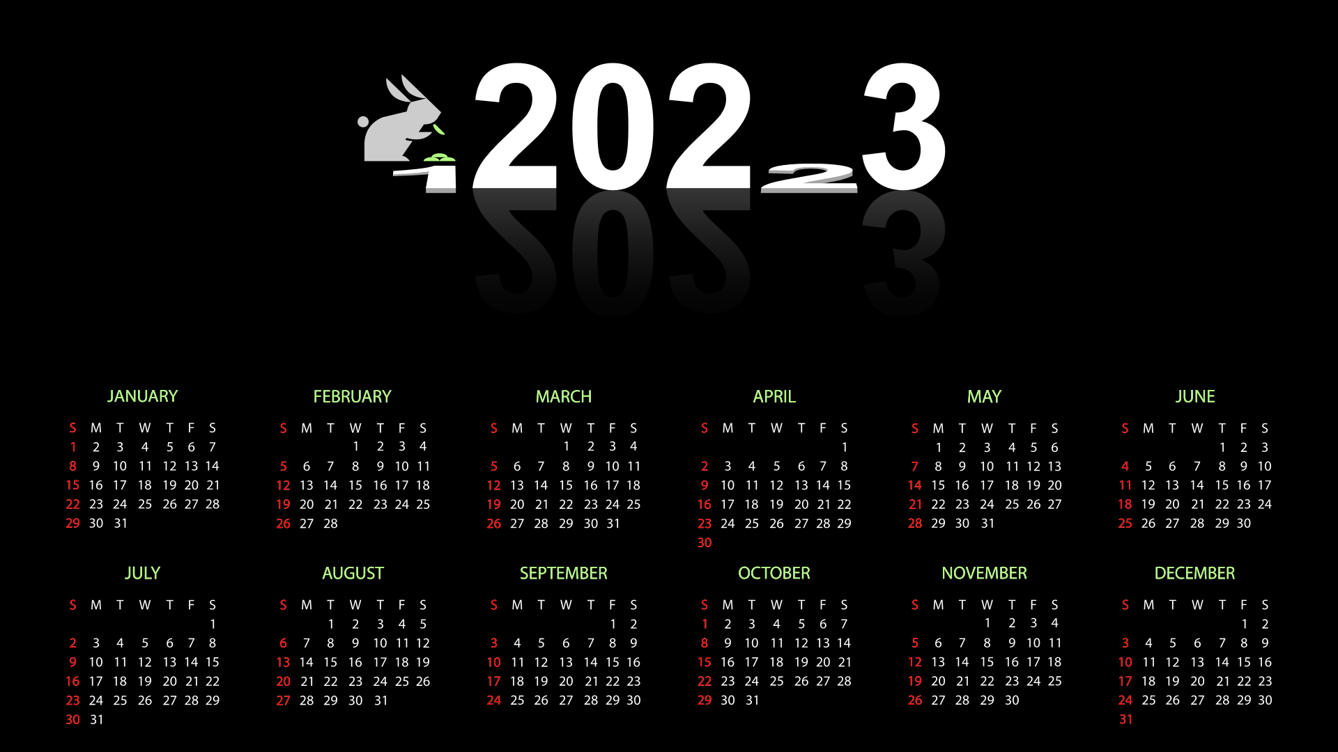 2023 Calendar with Rabbit Graphic HD Wallpaper