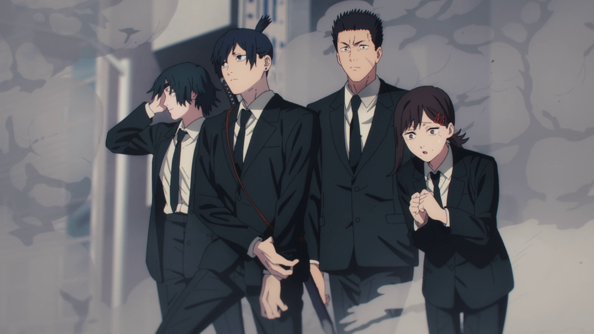Chainsaw Man characters in suits HD Wallpaper