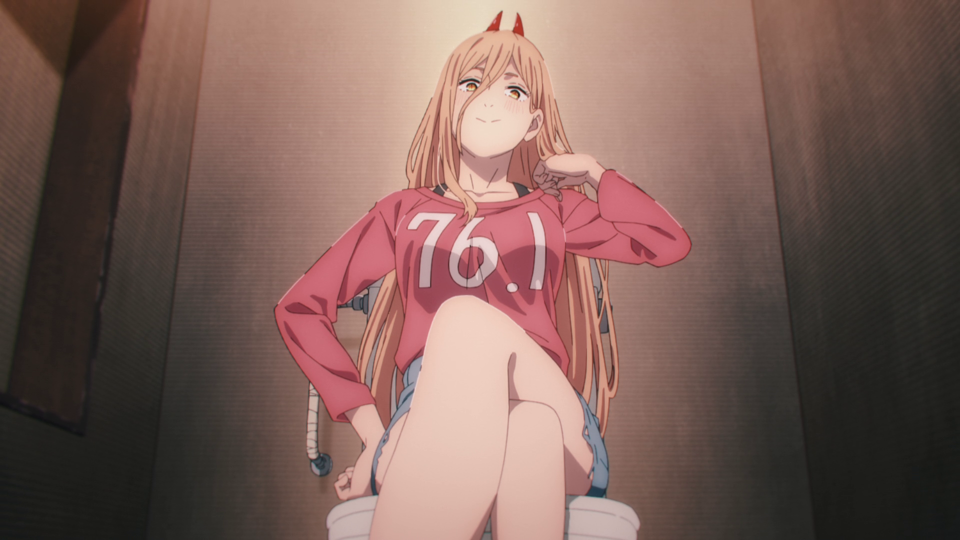Power sitting on a toilet in Chainsaw Man HD Wallpaper