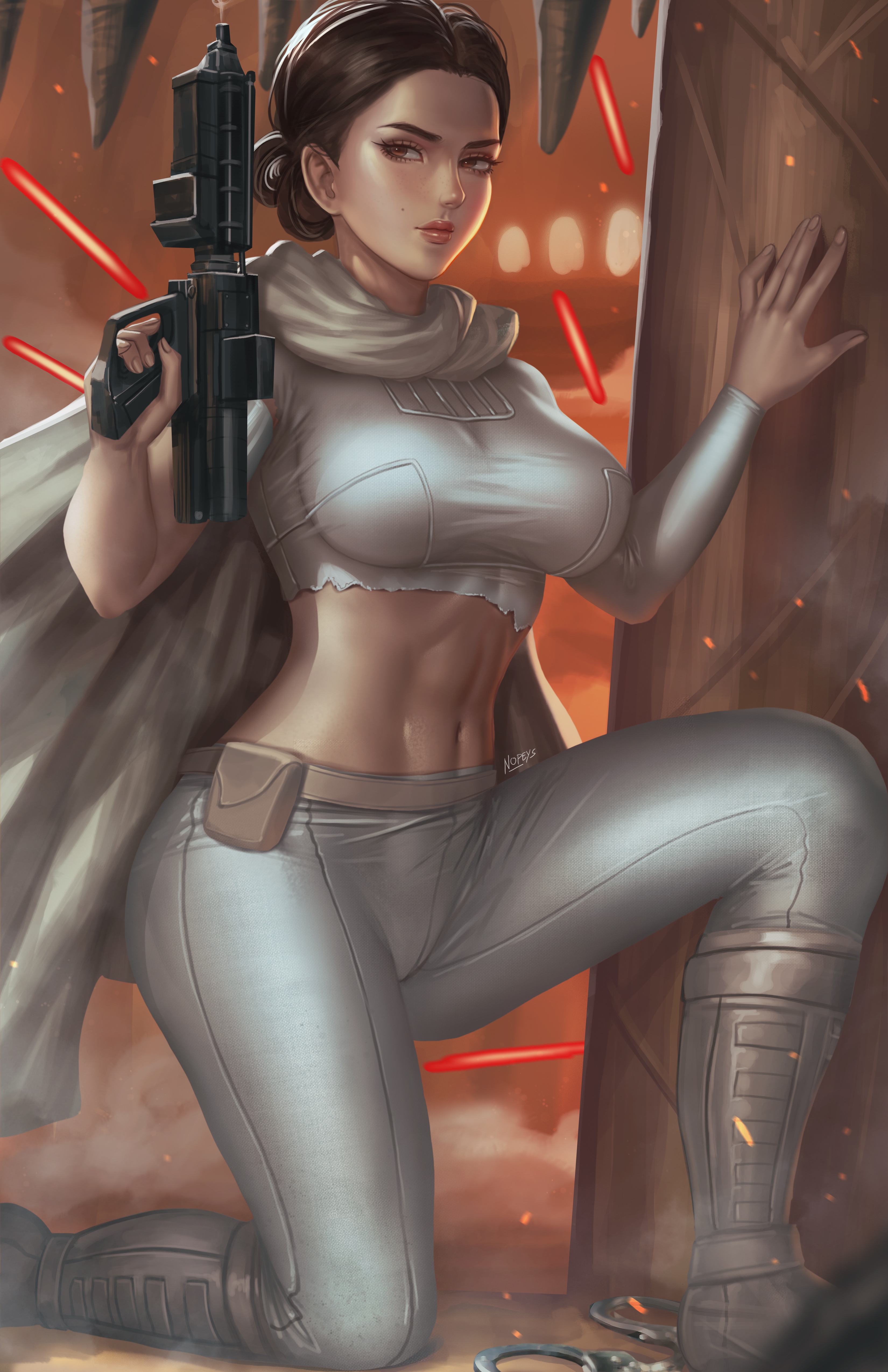 Padme Amidala with a blaster in Star Wars fan art HD Phone Wallpaper